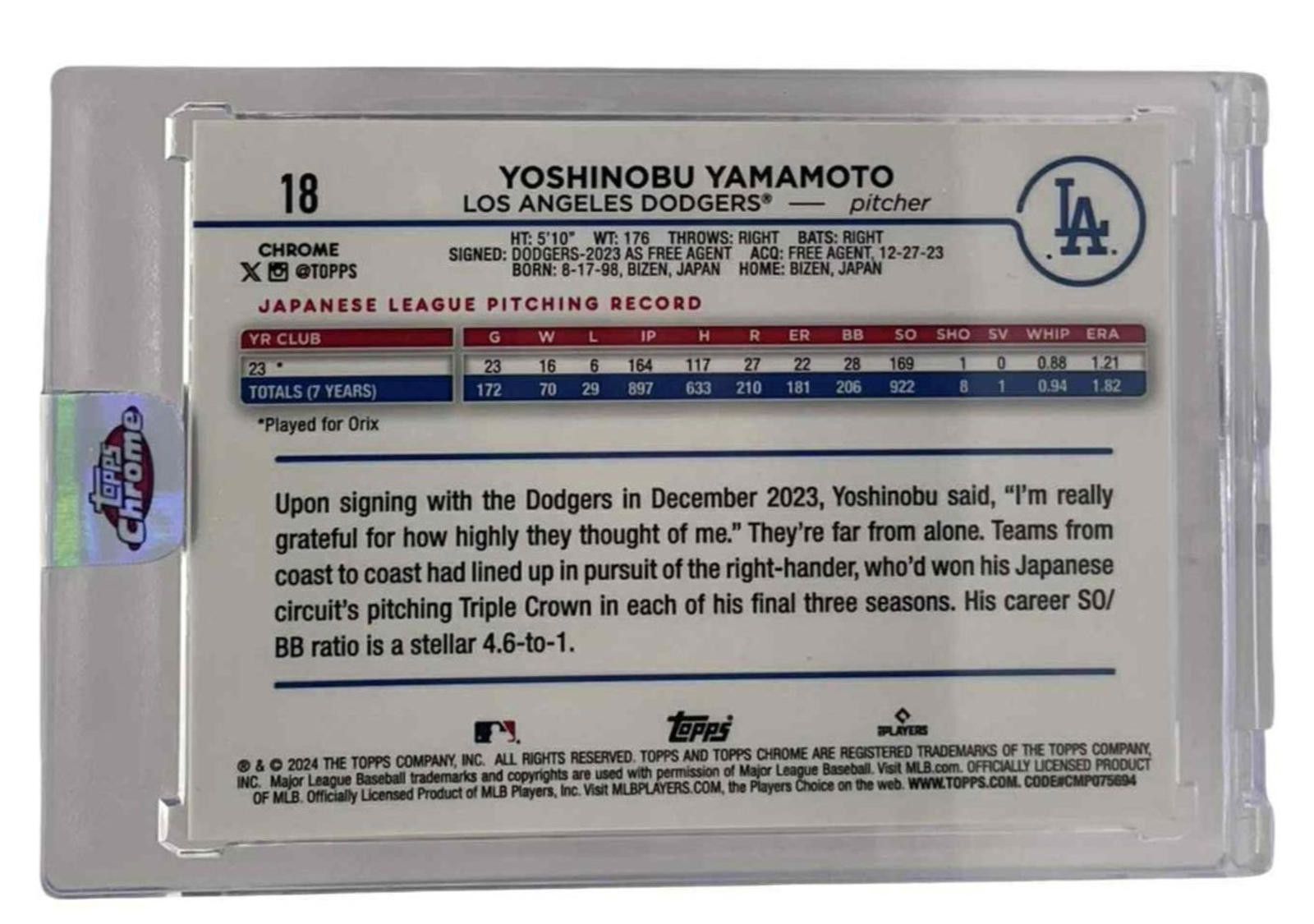 Other 2024 Topps Chrome #18 Yoshinobu Yamamoto Dodgers Rookie (RC) Size ONE SIZE - 3 Thumbnail