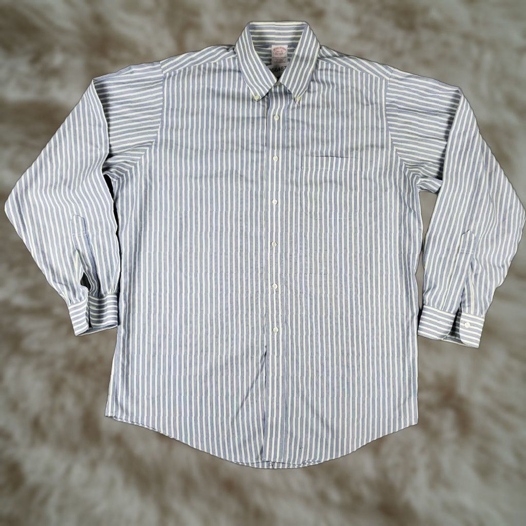 Brooks Brothers Brooks Brothers Dress Shirt Mens 16.5 Blue Striped Long Sleeve Button Down Regular Fit Size 42R - 1 Thumbnail