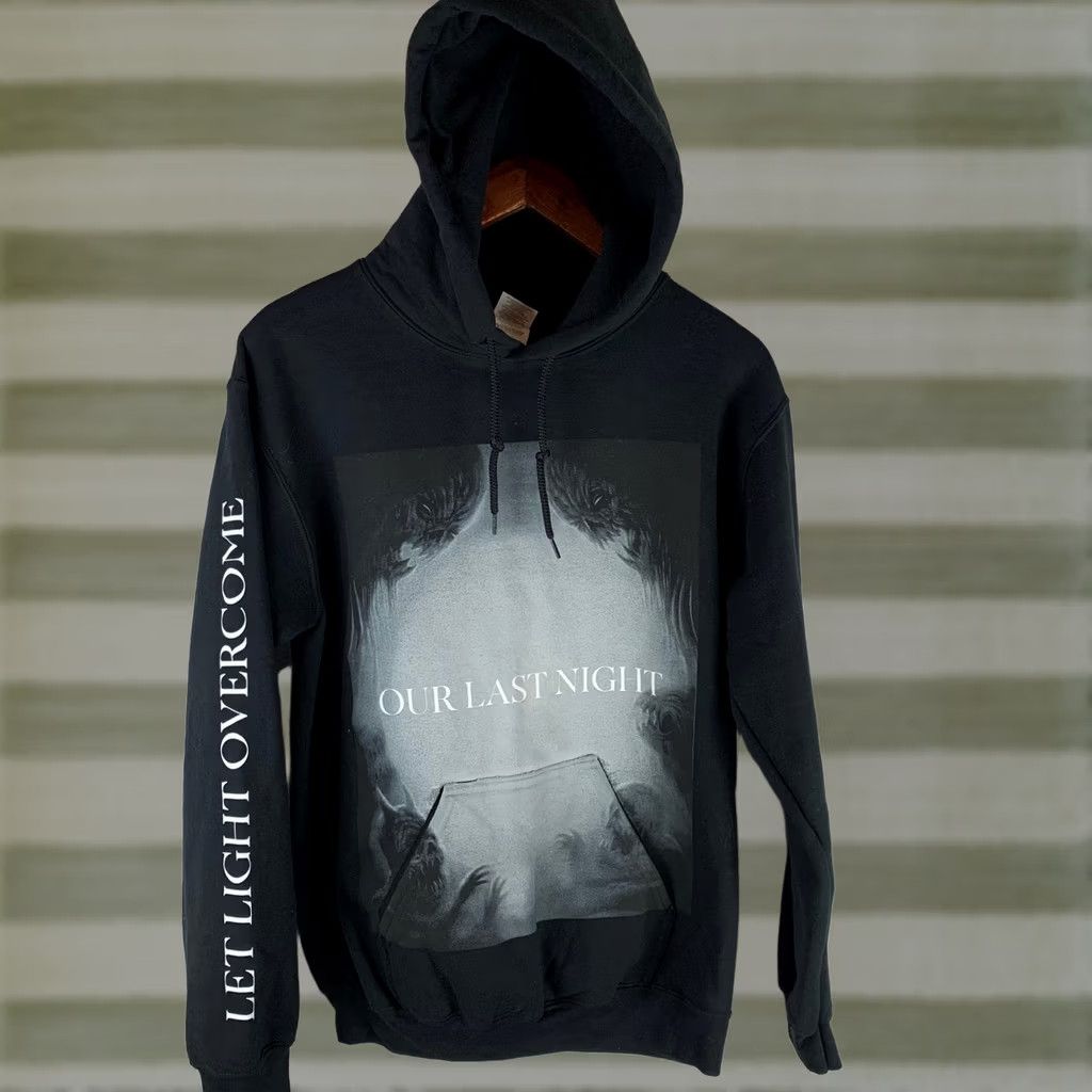 Gildan VINTAGE no? Our Last Night Hoodie Mens S Black Graphic Print Hooded Kangaroo Pocket Let Light Overcome Gildan Heavy Blend Rock Band Merch Size US S / EU 44-46 / 1 - 1 Thumbnail