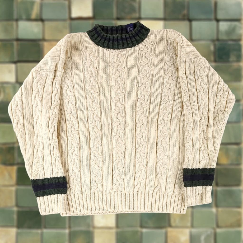 Gap VINTAGE Gap Sweater 90s Cable-Knit Crew Neck Ramie Cotton White Mens M Crew Neck Pullover Knit Size US M / EU 48-50 / 2 - 1 Thumbnail