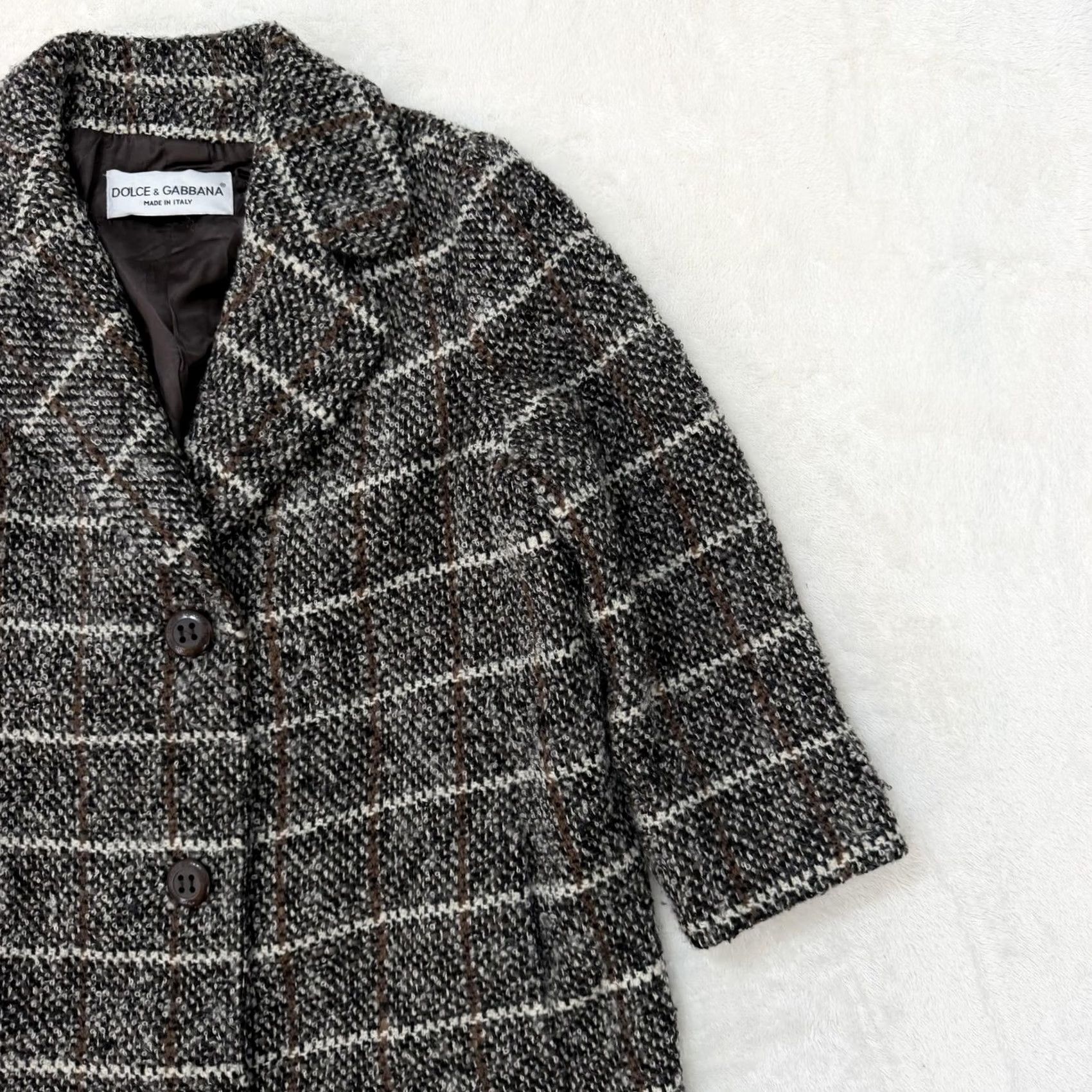 Dolce & Gabbana VINTAGE? (No) Dolce&Gabbana Coat Womens 44 Brown Wool Tweed Check Long Made In Italy Plaid Shirt? Size M / US 6-8 / IT 42-44 - 3 Thumbnail