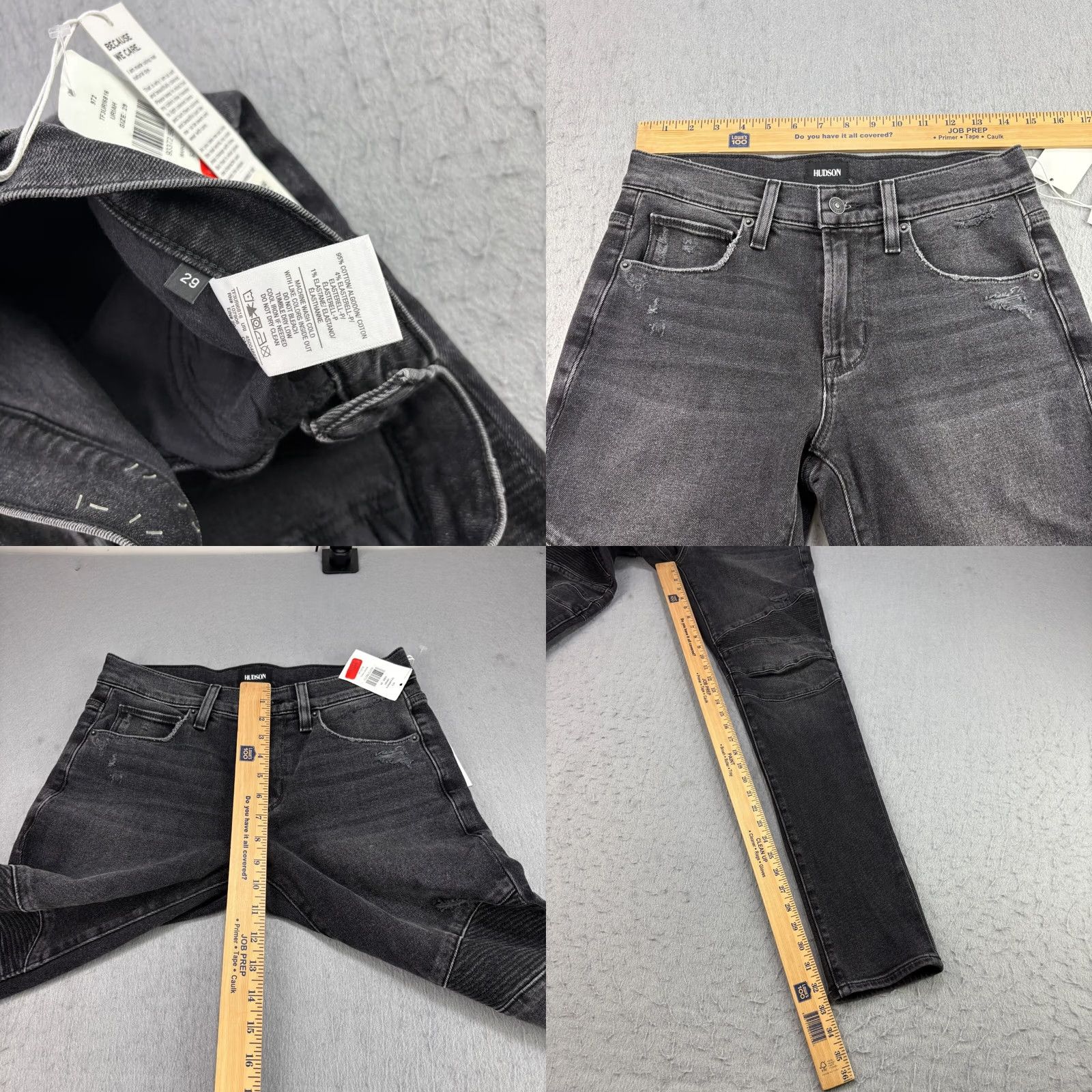 Hudson Hudson Jeans Mens Slim 29x33 Black Ethan Biker Distressed Denim Stretch Jeans Size 29 Inseam 33 Slim Fit Mens Size US 29 - 8 Thumbnail