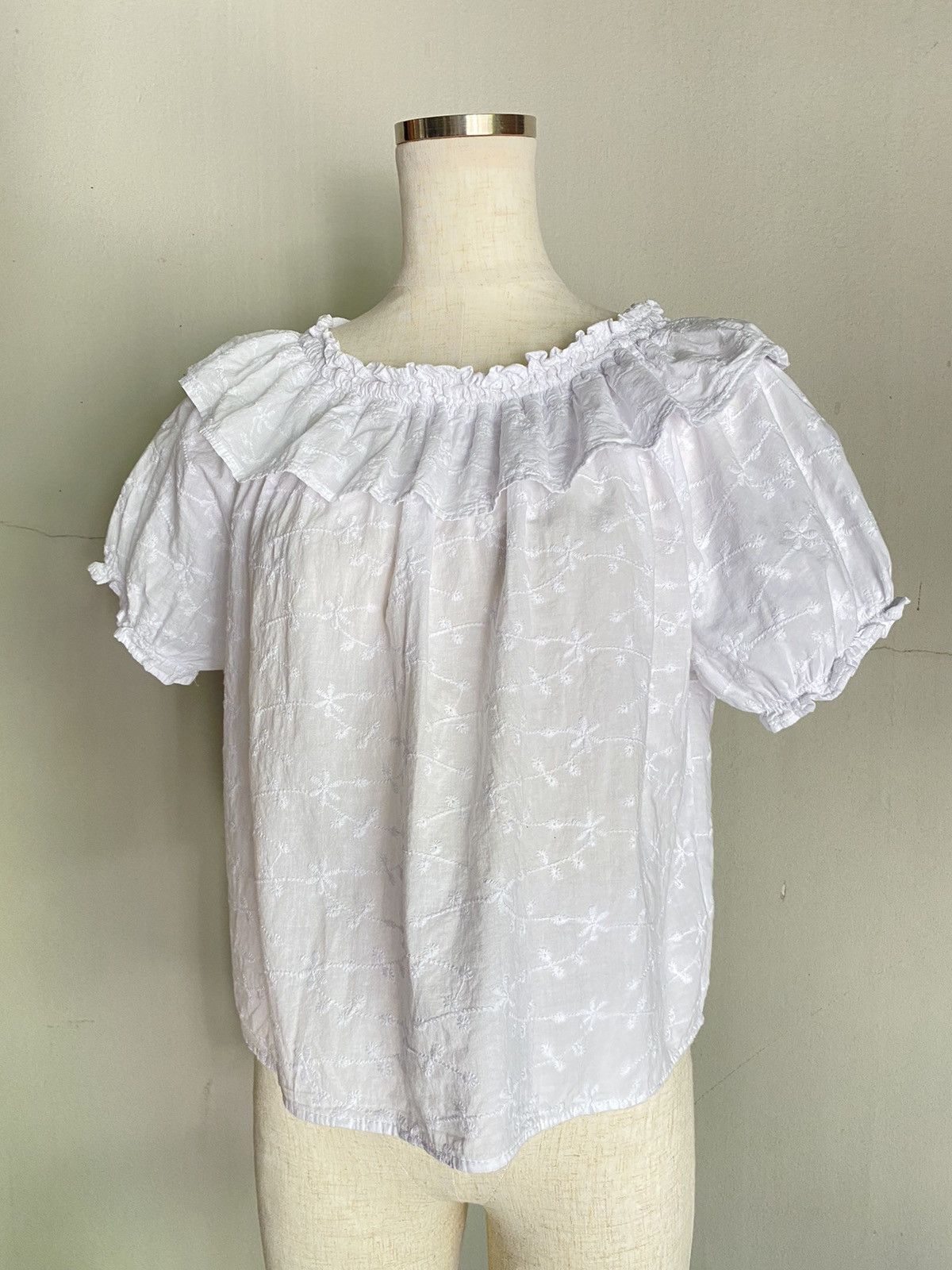 Nina Ricci Ricca ricca White Embroidered Puff Sleeve Blouse Size M / US 6-8 / IT 42-44 - 17 Thumbnail