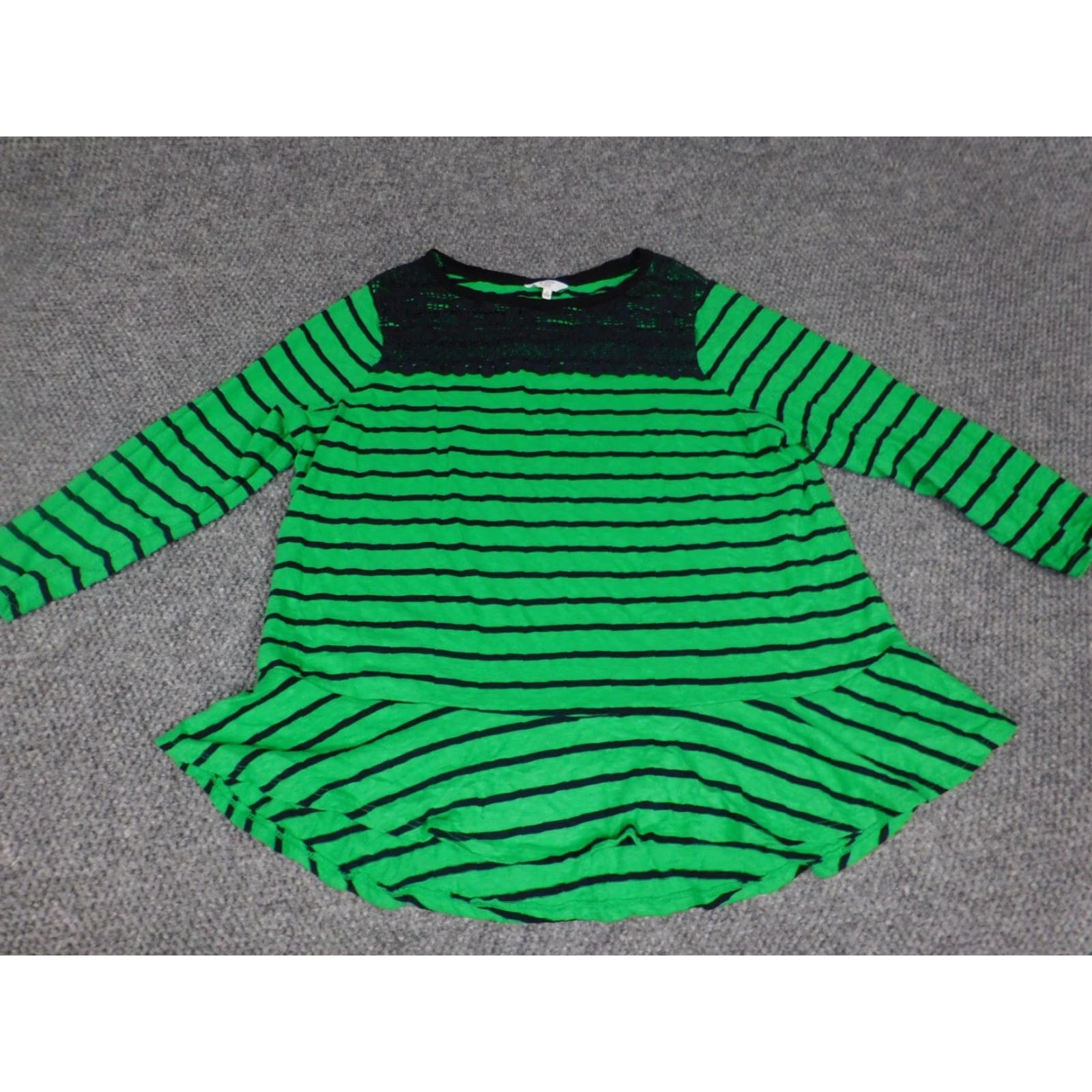 Vintage Crown & Ivy Blouse 1X Plus Green Striped Knit Crew Neck Pullover 3/4 Sleeve Casual Womens Size XL / US 12-14 / IT 48-50 - 2 Thumbnail