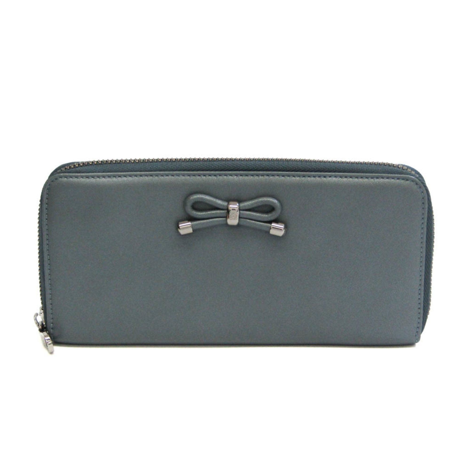 image of Loewe Ribbon Motif Women's Leather Long Wallet [Bi-Fold] Gray Navy in Black