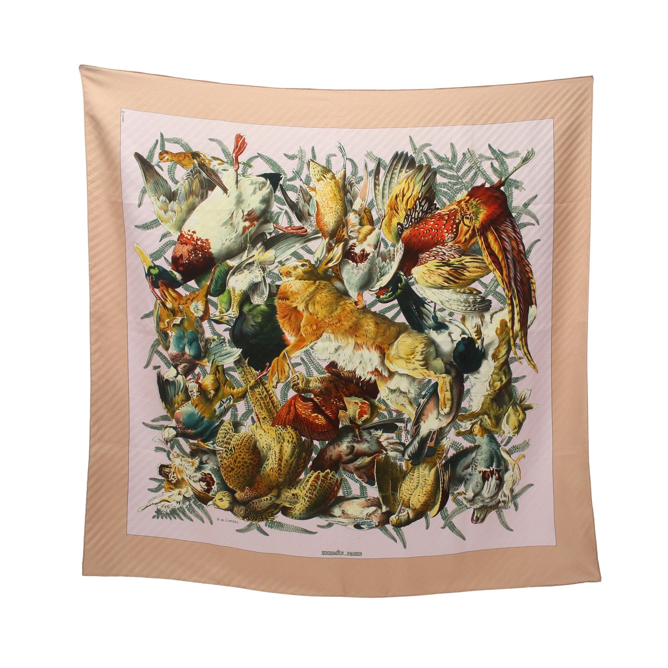 image of Hermes Caleprise H De Linares Scarf Silk Pink Beige Multicolor, Women's