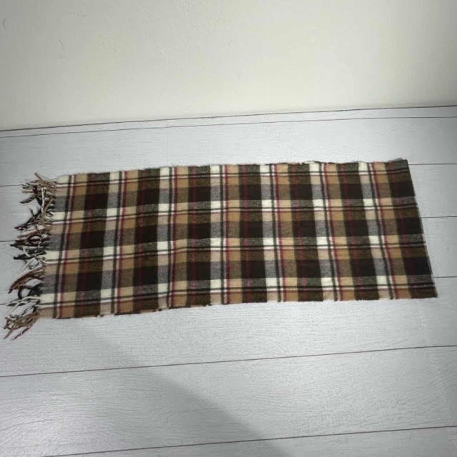 Other Manhattan Hat Company Brown Red Cream Plaid Fringe Scarf Size ONE SIZE - 1 Thumbnail