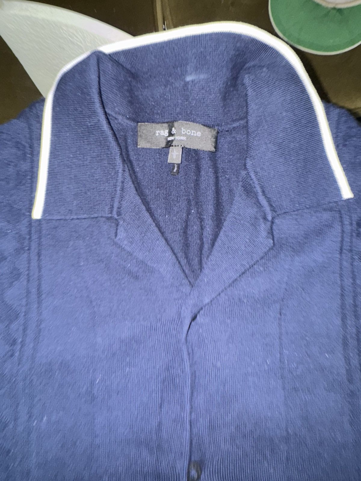 Rag & Bone Rag and Bone Navy and White Knit Short Sleeve Button Down Size US L / EU 52-54 / 3 - 2 Thumbnail