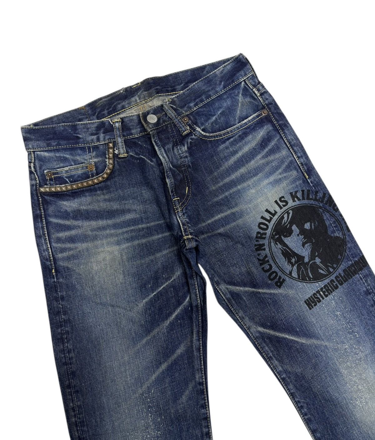 Hysteric Glamour × Japanese Brand × Undercover Hysteric Glamour Rock N Roll Is Killing Me Studded Jeans Size US 29 - 5 Thumbnail