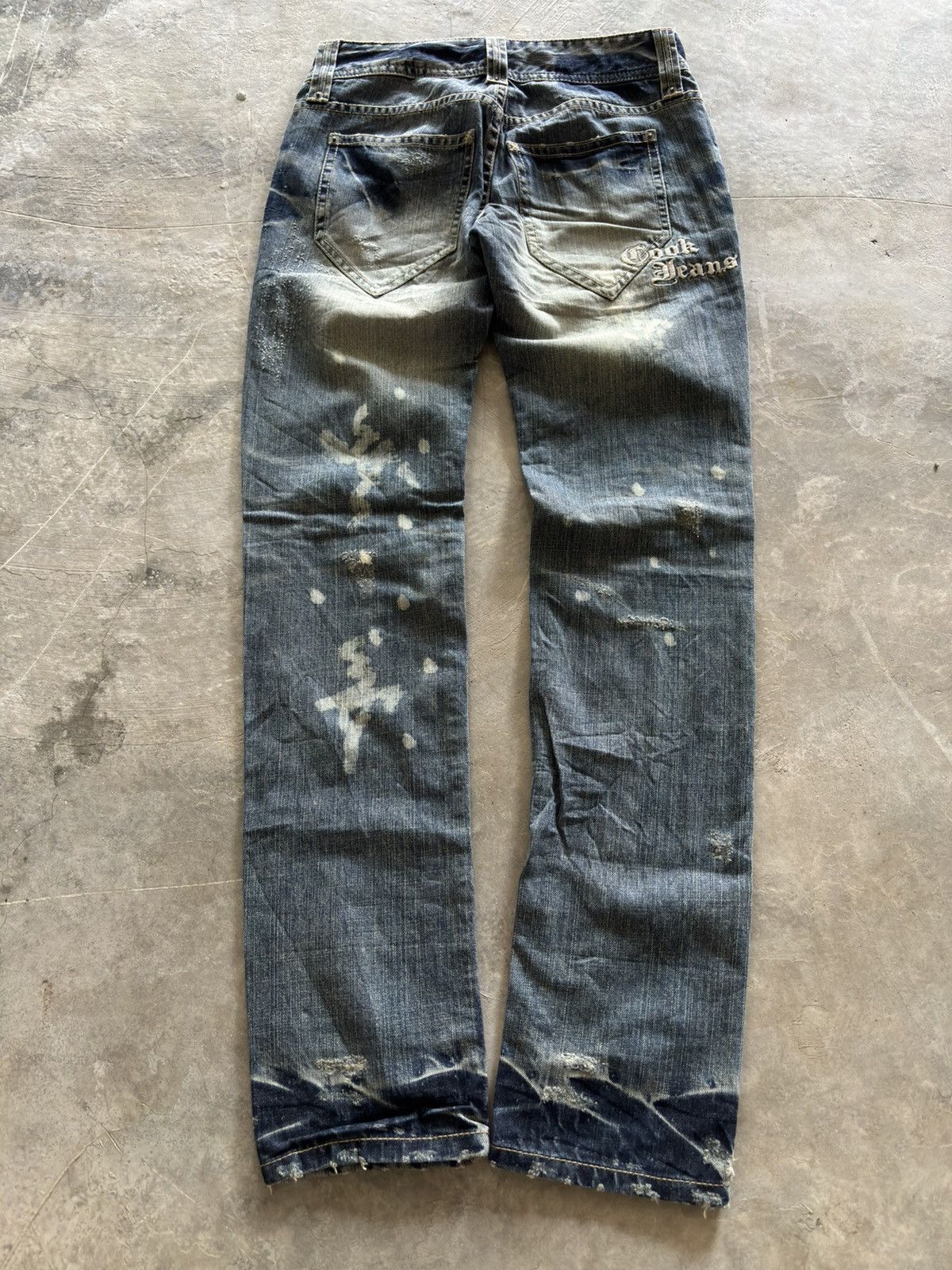 Japanese Brand COOK JEANS distressed japanese punk rockstar grunge low rise Size US 27 - 15 Thumbnail