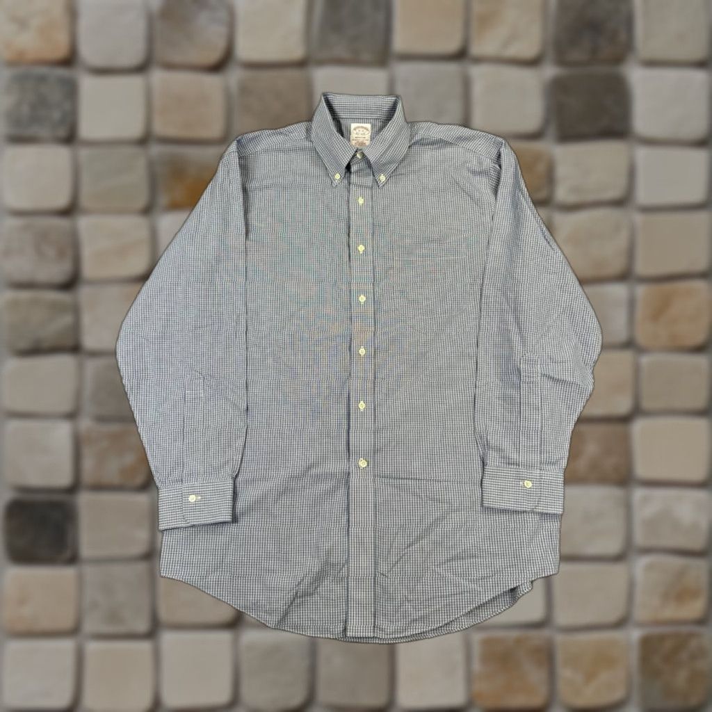 Brooks Brothers Brooks Brothers Dress Shirt Mens 16 Blue White Cotton Button Up Regular Size 16 Blue Plaid Vintage No Mens Size 42R - 1 Thumbnail