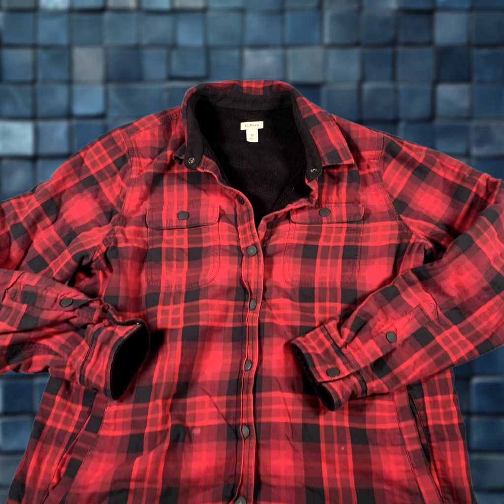 Vintage LL Bean Jacket Mens Medium Red Plaid Fleece Lined Snap Front Outdoor Workwear Size US M / EU 48-50 / 2 - 1 Thumbnail