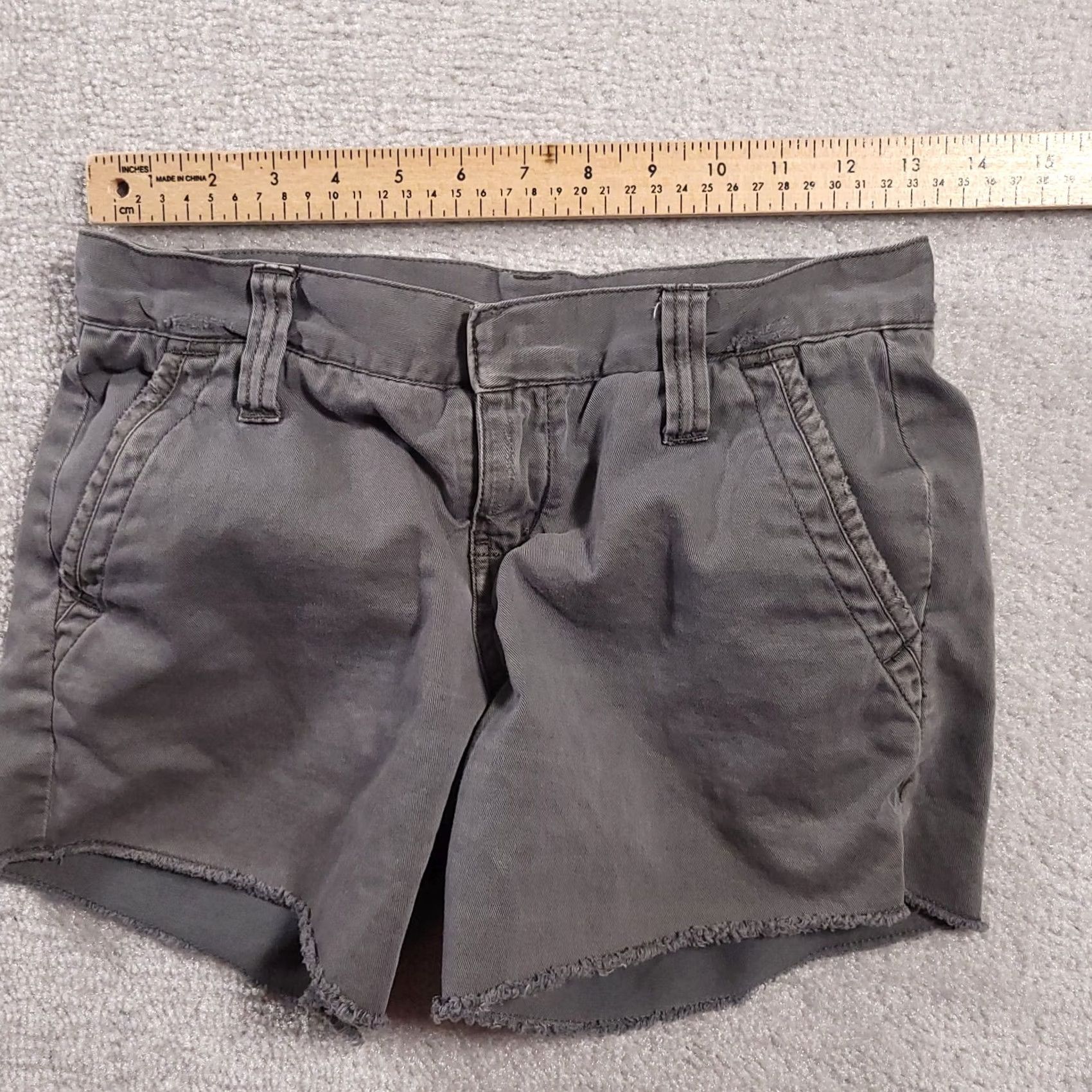 Hurley Hurley Low Rise Chino Shorts Women's 0 Gray Flat Front Cotton Frayed Hem Size 26" / US 2 / IT 38 - 3 Thumbnail