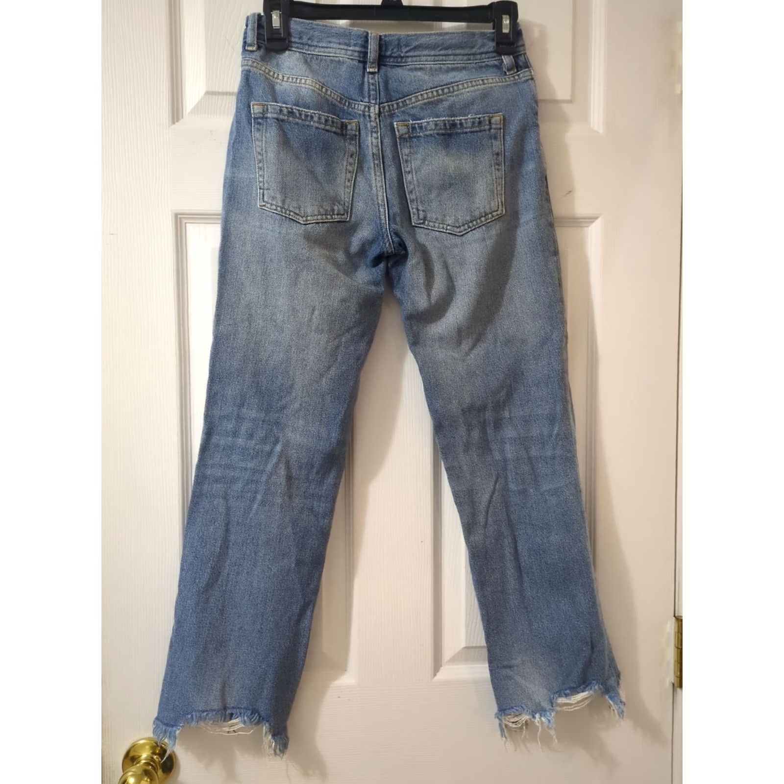 Free People VINTAGE Free People Jeans Women's 24 Wide-Leg Distressed Knees Button Fly Blue Denim 24 Womens H﻿﻿oles Size 42" / US 20 - 3 Thumbnail