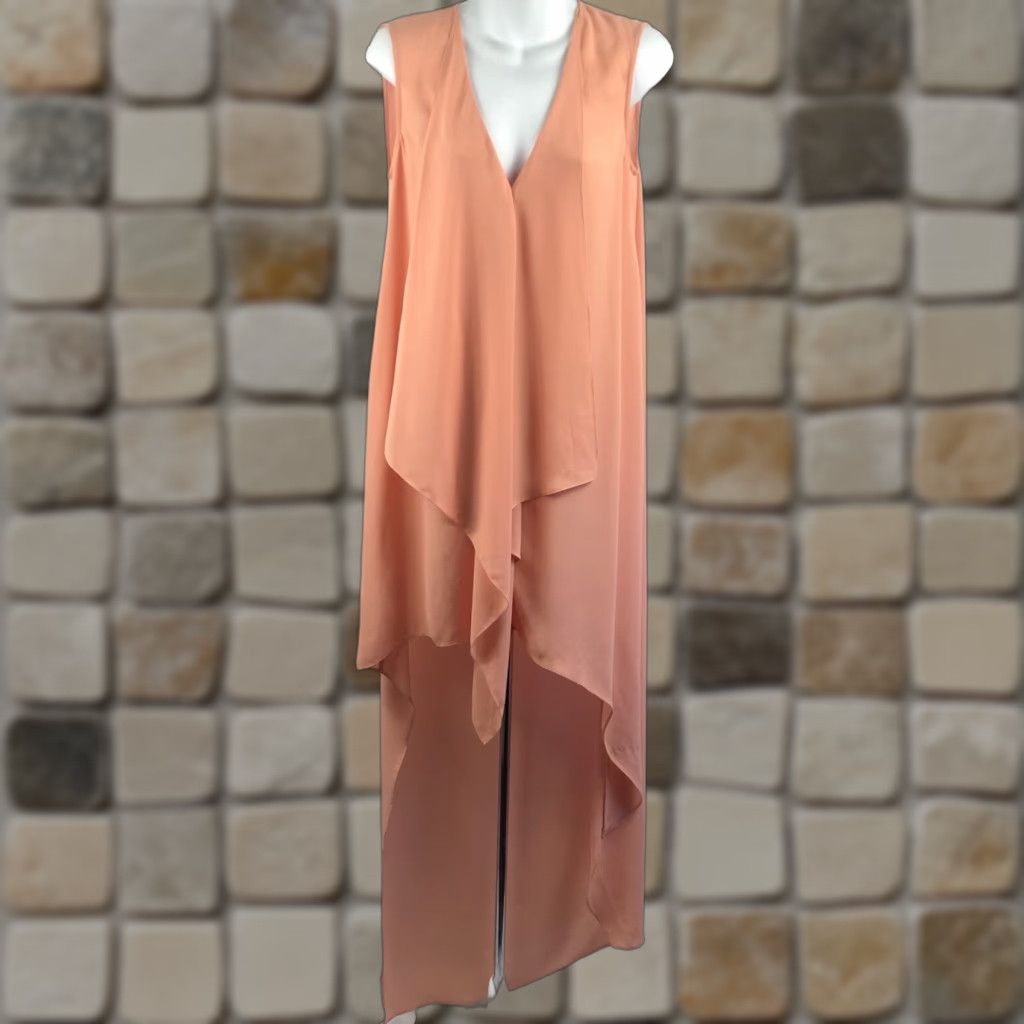 Bcbgmaxazria BCBGMAXAZRIA Dress Sleeveless Hi-Low Chiffon Peach Waterfall Drape Ruffle Georgette S Womens Dress Size S / US 4 / IT 40 - 1 Thumbnail