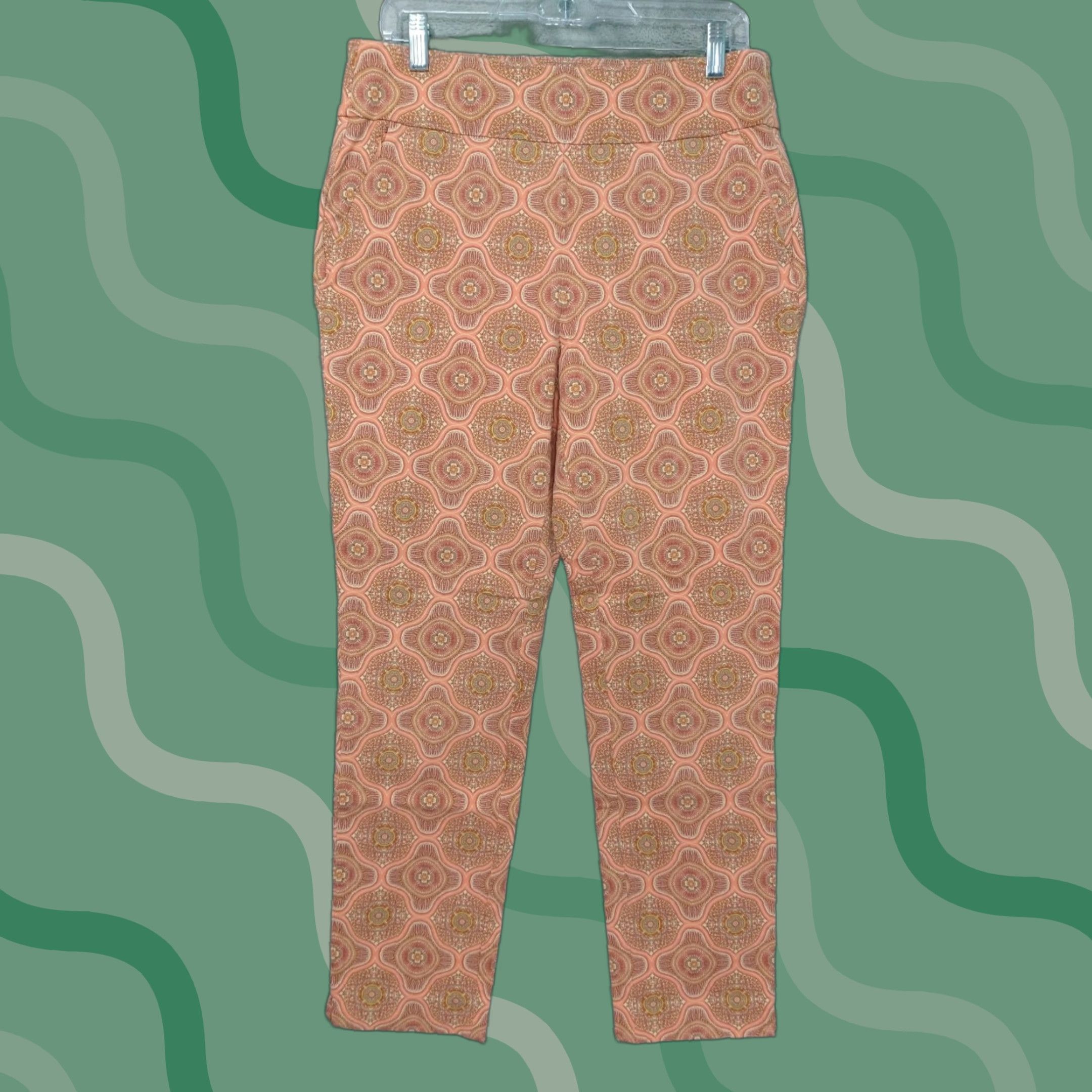 Soft Surroundings Soft Surroundings Pants Womens Medium Orange Ankle Skinny Stretch Bohemian City Preppy Pattern: Geometric Color: Orange Size: M Size 32" / US 10 / IT 46 - 1 Thumbnail