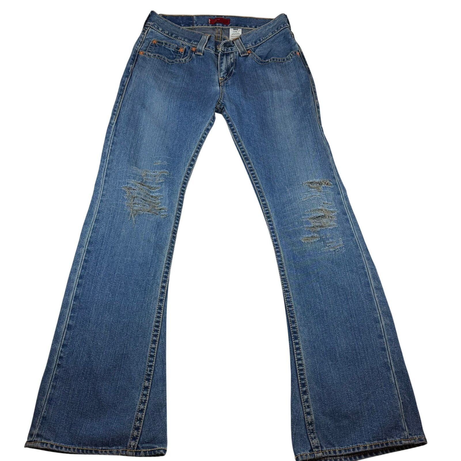 Levi's Y2K Levi's Type 1 Tough Boot Distressed Bootcut Jeans Size 8 Size 30" / US 8 / IT 44 - 2 Thumbnail