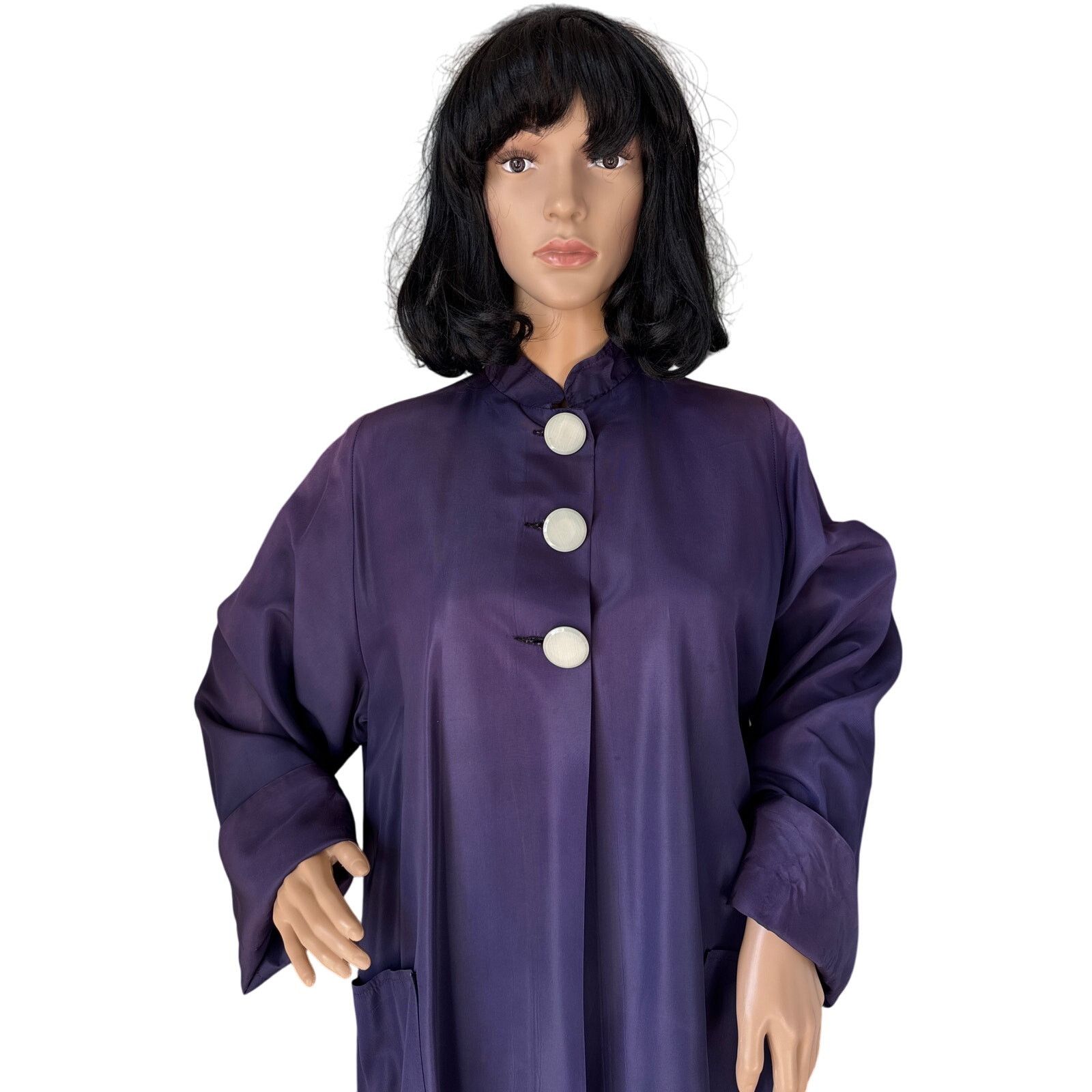 Vintage Vintage Purple Sateen Lined Duster Swing Coat 3 button close Size L / US 10 / IT 46 - 4 Thumbnail