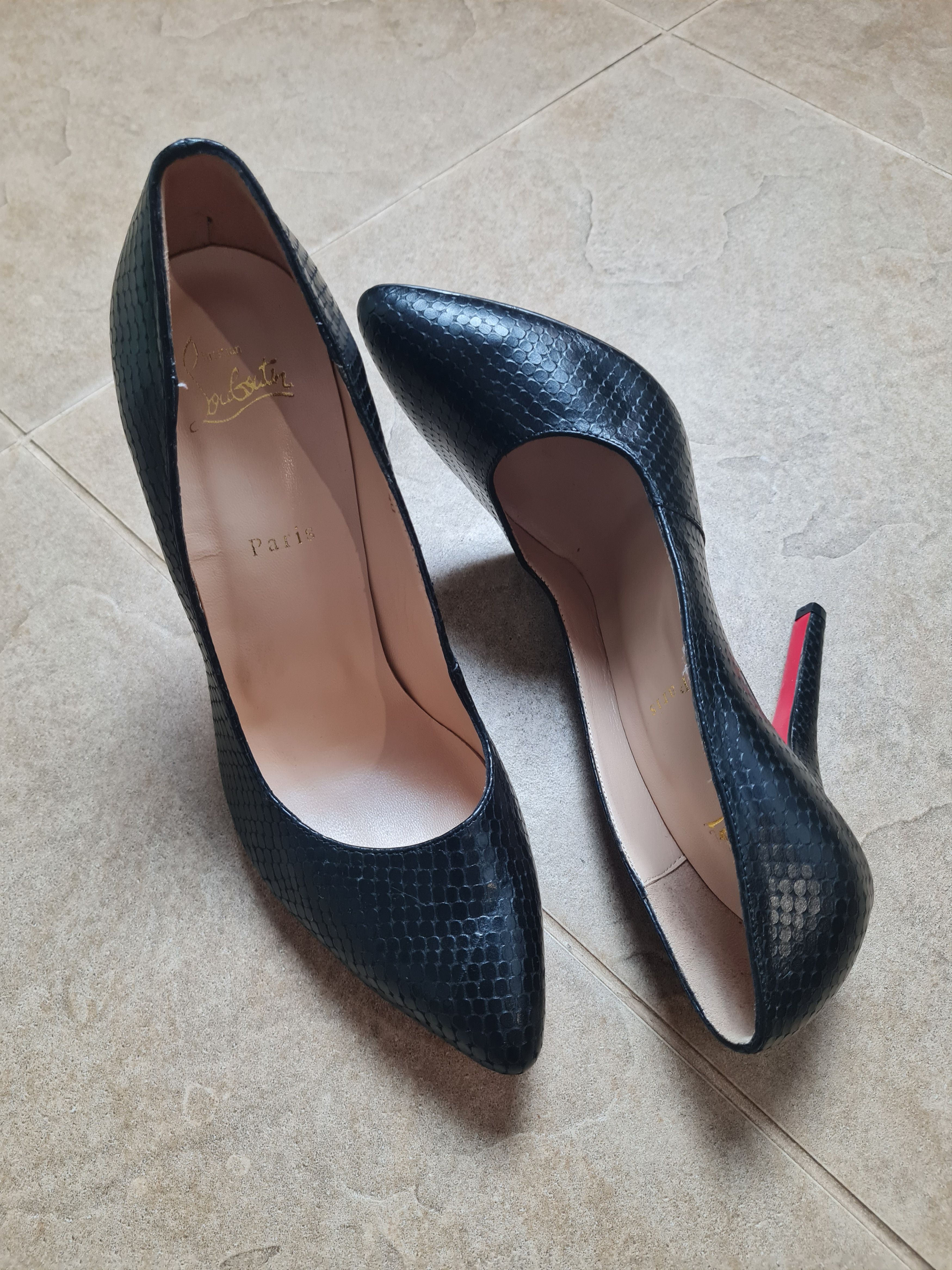 Christian Louboutin Christian Louboutin Yousra Python Black Leather Gently Worn Size US 10 / IT 40 - 24 Thumbnail
