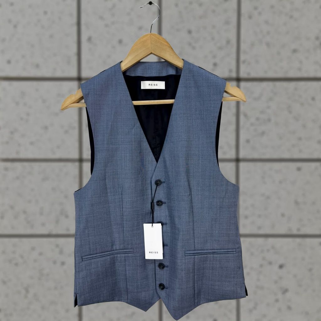 Reiss Reiss Wool Waistcoat Vest Men’s 36 Blue Smart Formal Classic Suit Vest Wool Denim Fabric Regular Fits Mens Size US XXS / EU 40 - 1 Thumbnail