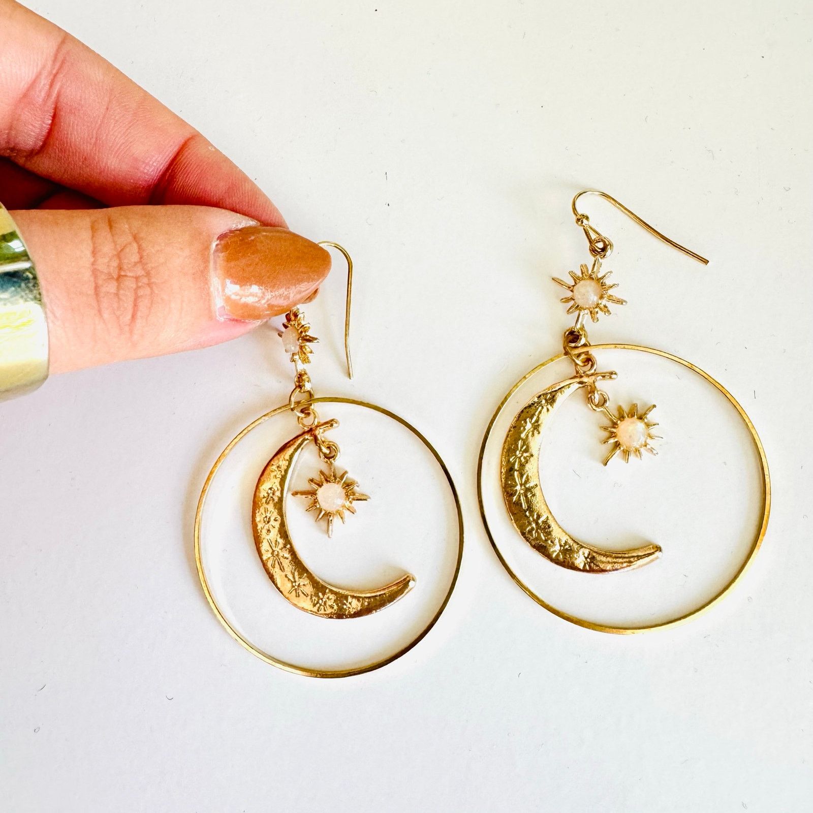 Anthropologie ANTHROPOLOGIE Gold Sun Moon Stars Boho Hoop Earrings Jewelry Size ONE SIZE - 7 Thumbnail