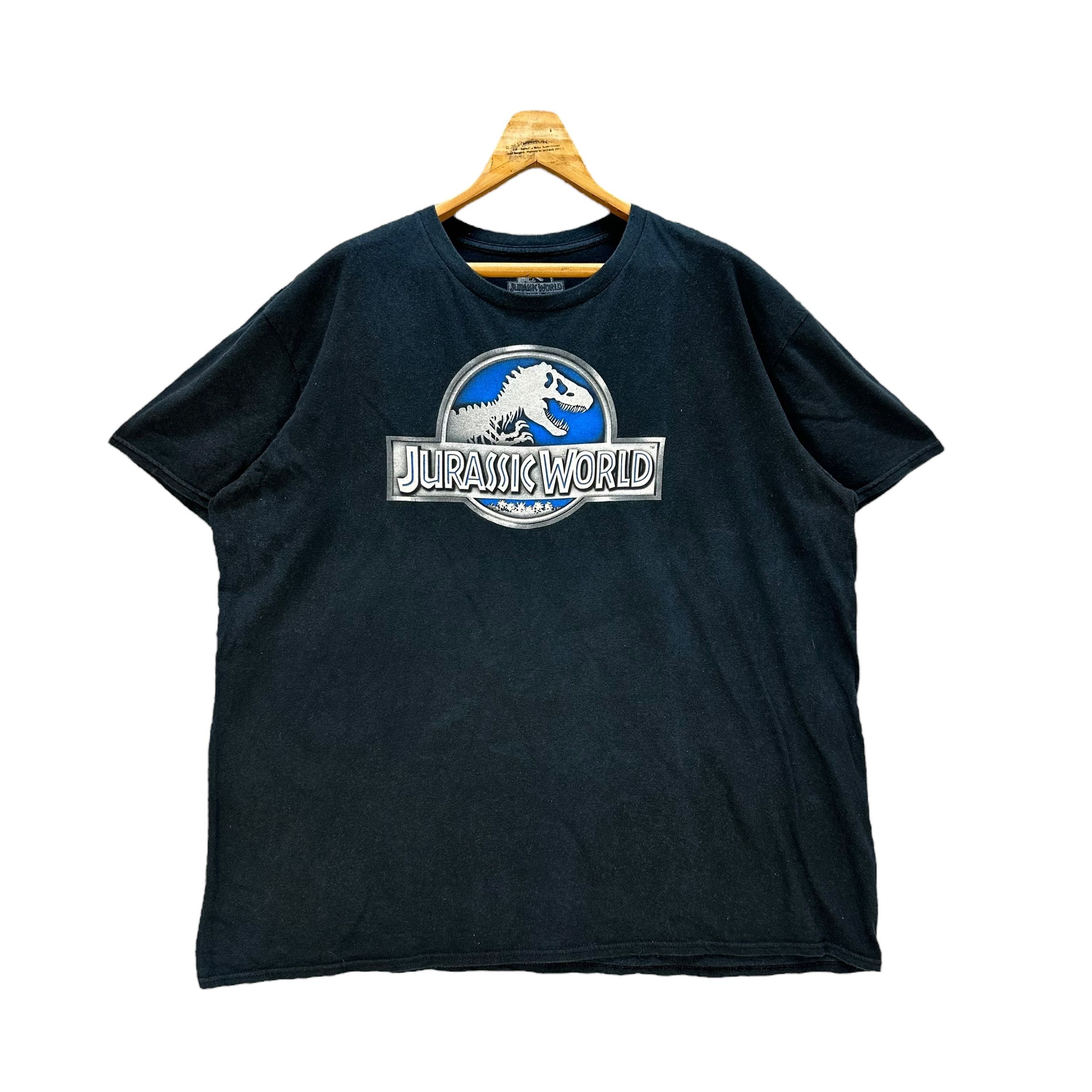 image of Movie x Vintage Jurassic World Big Logo Graphic Printed Tees 9101-56 in Black, Men's (Size 2XL)