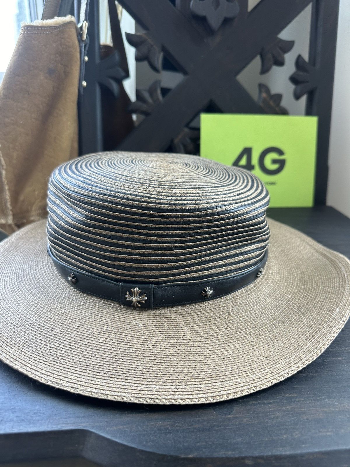 Chrome Hearts CHROME HEARTS ST TROPEZ STRAW LEATHER FEDORA HAT Size ONE SIZE - 1 Thumbnail
