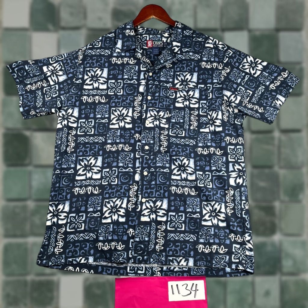 Chaps Chaps Ralph Lauren Tribal Hawaiian Print Shirt Camp Blue Casual Short Sleeve Shirt Mens L Blue Floral Hawaiian 90s? Size US L / EU 52-54 / 3 - 1 Thumbnail