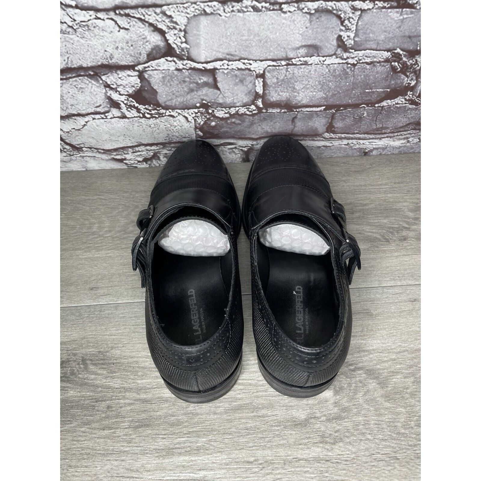 Karl Lagerfeld KARL LAGERFELD Black Leather Double Monk Strap Loafers Shoes Size US 11.5 / EU 44-45 - 19 Thumbnail