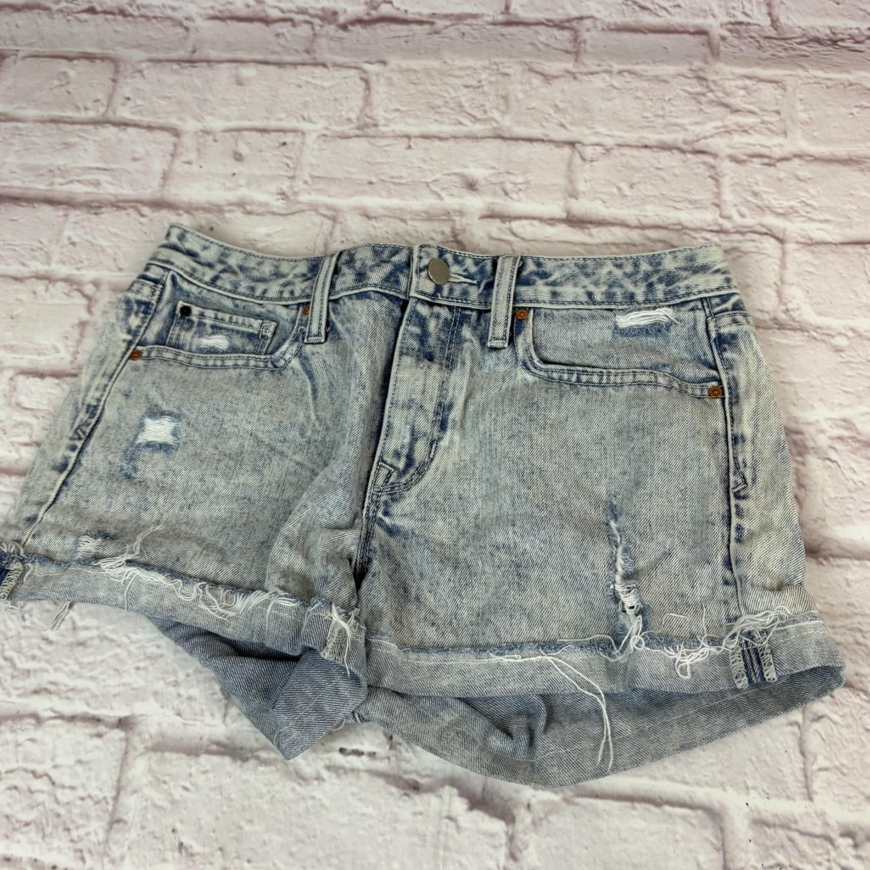 Gap Gap 1969 Denim Shorts Womens 27 Blue Slim Cut-Off Distressed Frayed Raw Hem Varied? Size 27" / US 4 / IT 40 - 3 Thumbnail