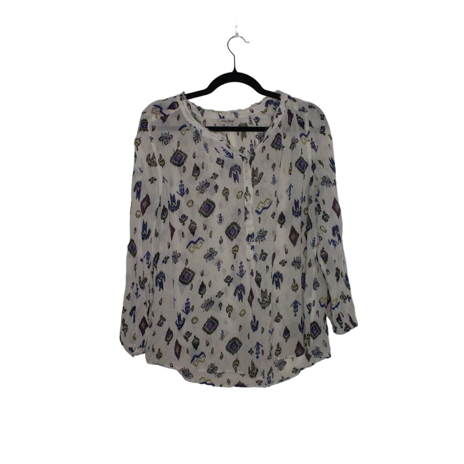 Lucky Brand Lucky Brand Womens Boho Chic Printed Blouse Cream Size Large Size L / US 10 / IT 46 - 1 Thumbnail