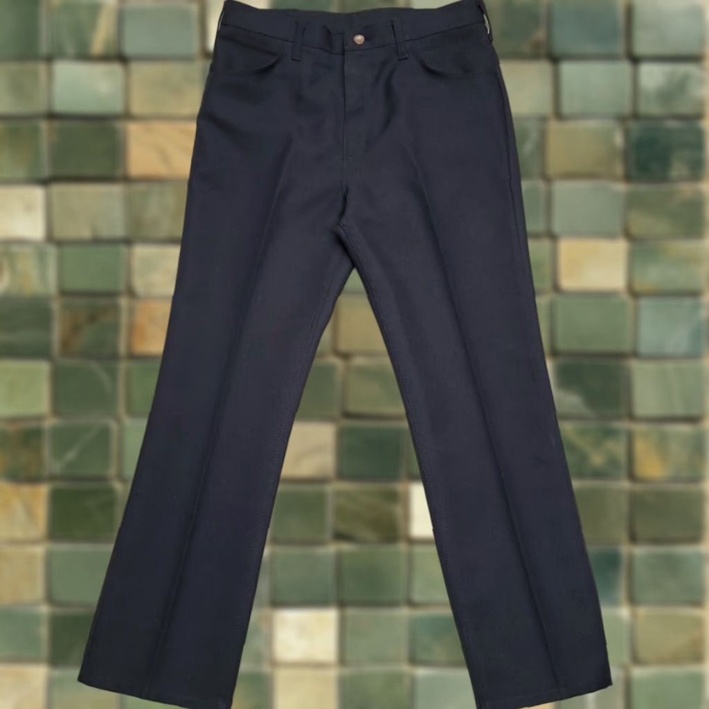 VINTAGE Wrangler Pants Men 34x32 Navy Polyester Slacks Western Cowboy Made In USA