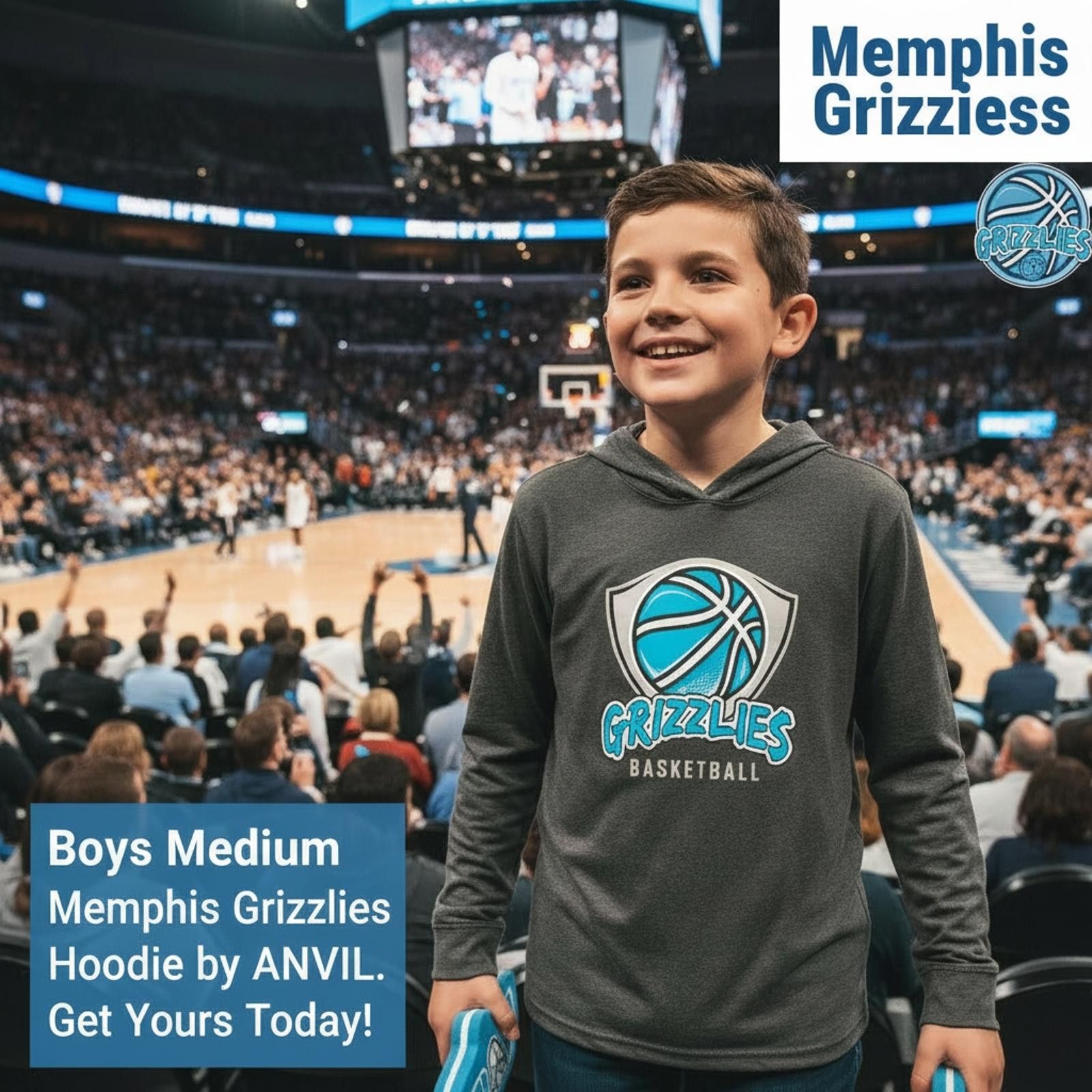 Anvil Memphis Grizzlies Boys Medium Hoodie Size US M / EU 48-50 / 2 - 1 Thumbnail