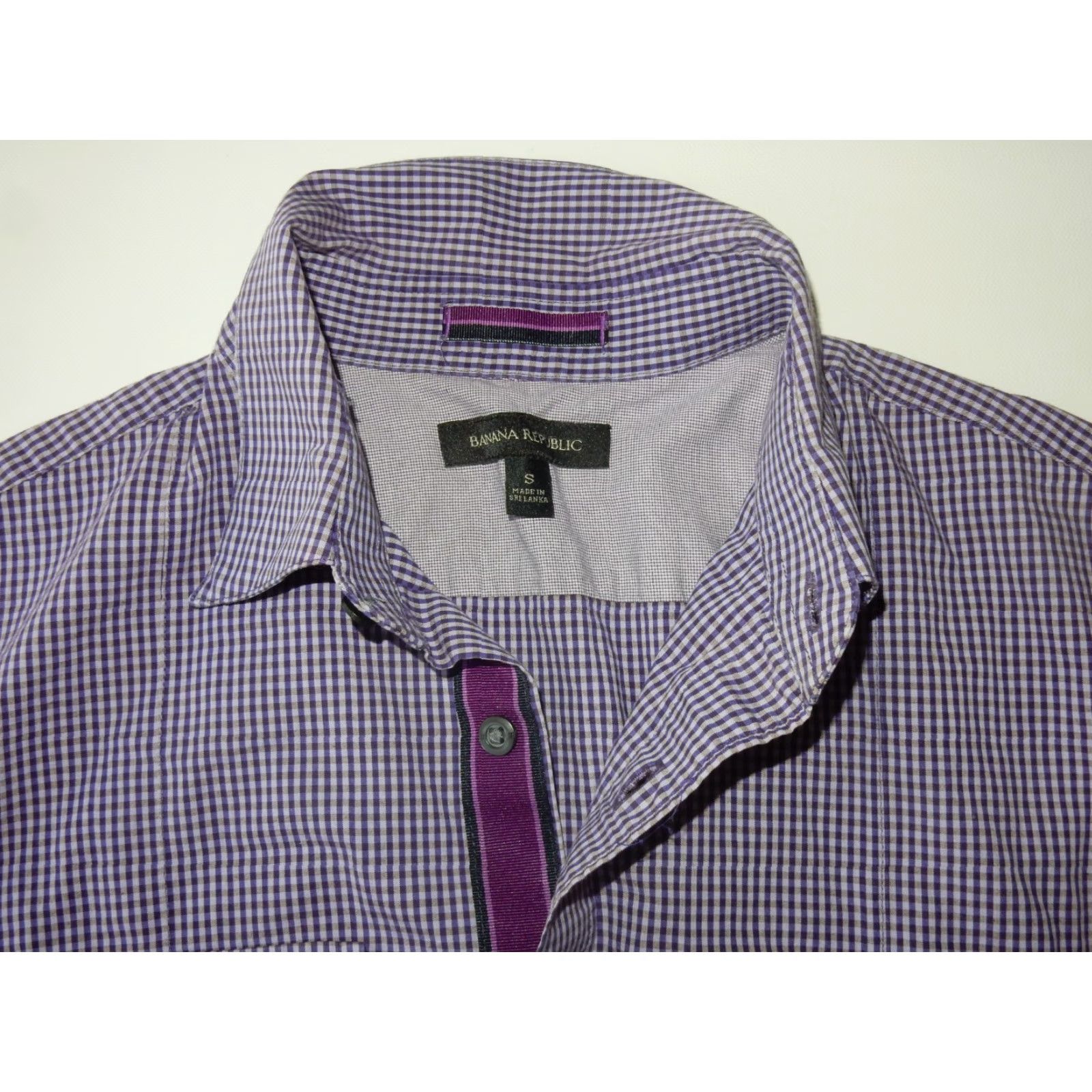 Banana Republic Banana Republic Shirt Button-Up Short Sleeve S Men Purple Cotton Check Regular Front Size US S / EU 44-46 / 1 - 5 Thumbnail