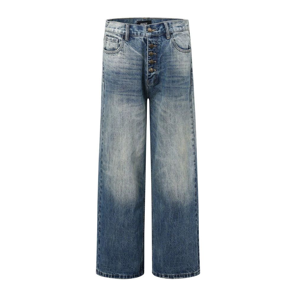 Jean Punk distressed loose wide-leg button gradient washed jeans Size US 32 / EU 48 - 1 Thumbnail