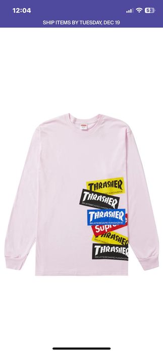 Supreme Supreme Thrasher Multi Logo L/S Tee Light Pink SIZE XL