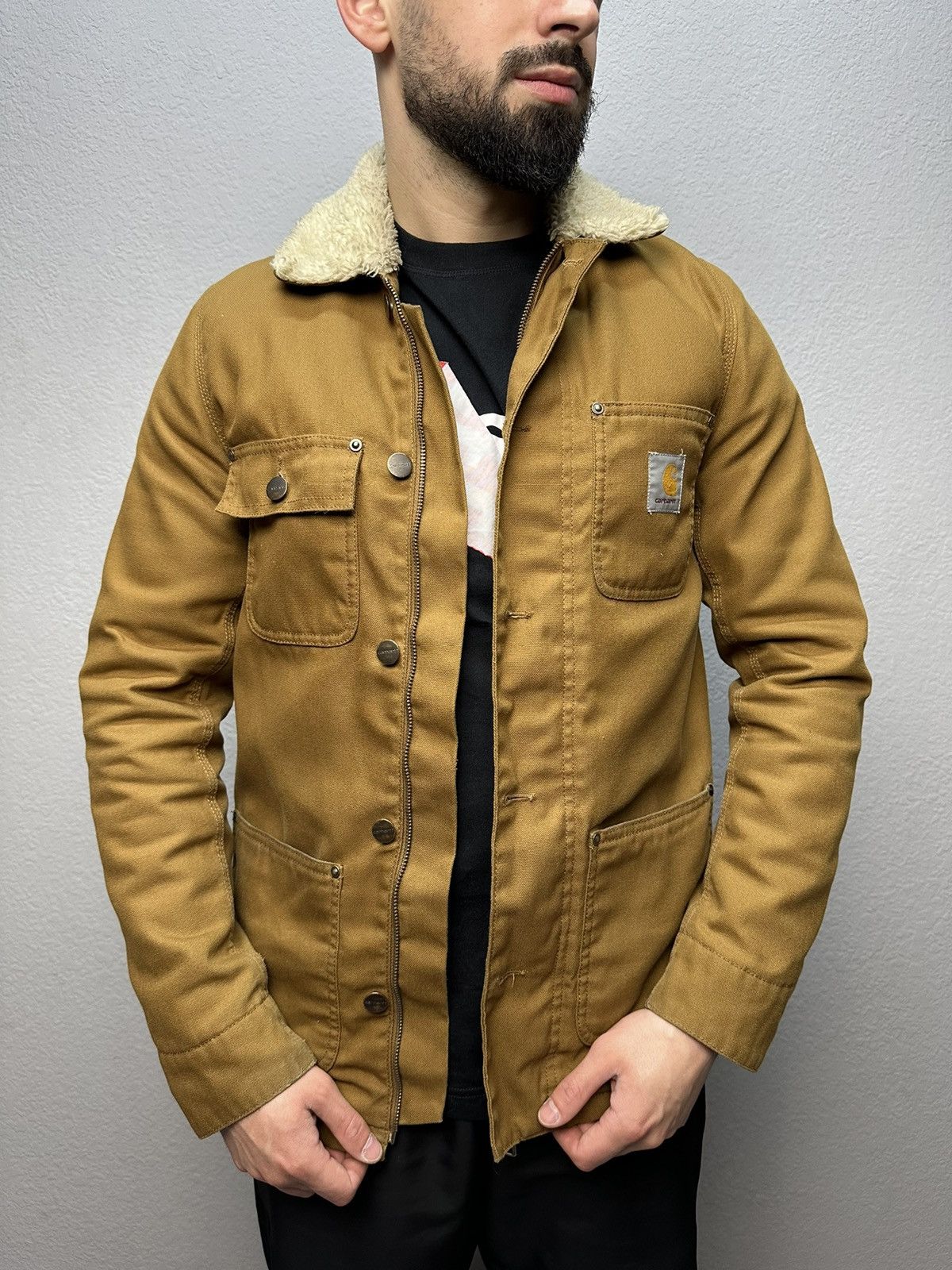 image of Carhartt Phoenix Coat Jacket Sherpa Work Y2K in Brown, Men's (Size Small)