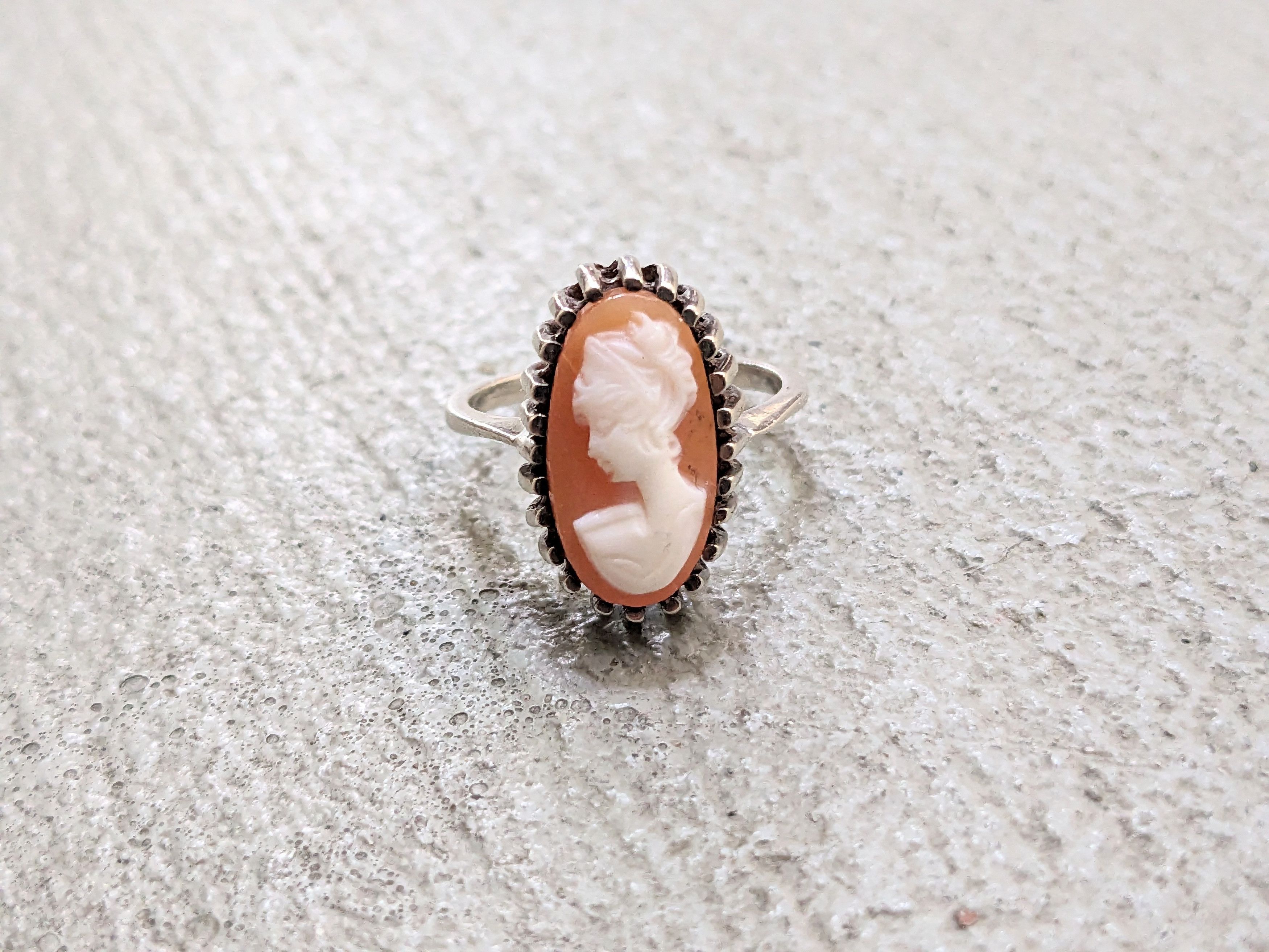 Jewelry Vintage Sterling Silver Cameo Ring Antique Oval Lady Size ONE SIZE - 3 Thumbnail