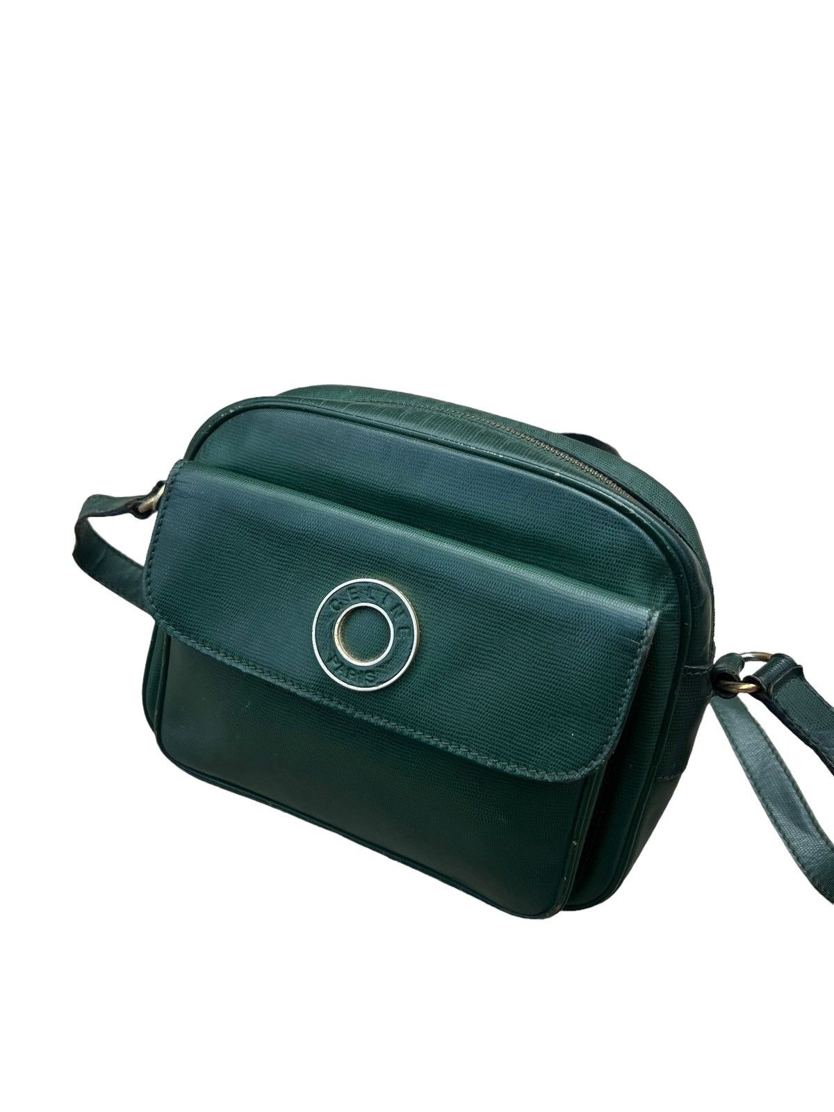 Celine × Leather Vintage CELINE Distress Patina Green Leather Bag riri Zipper Size ONE SIZE - 17 Thumbnail