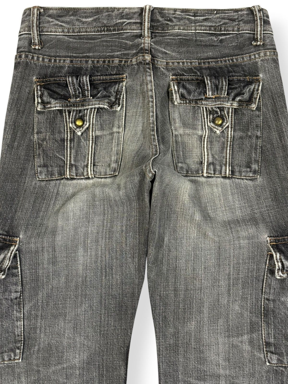 Le Grande Bleu (L.G.B.) Japanese Brand Black Faded Bootcut Distressed Cargo Jeans Size US 31 - 11 Thumbnail