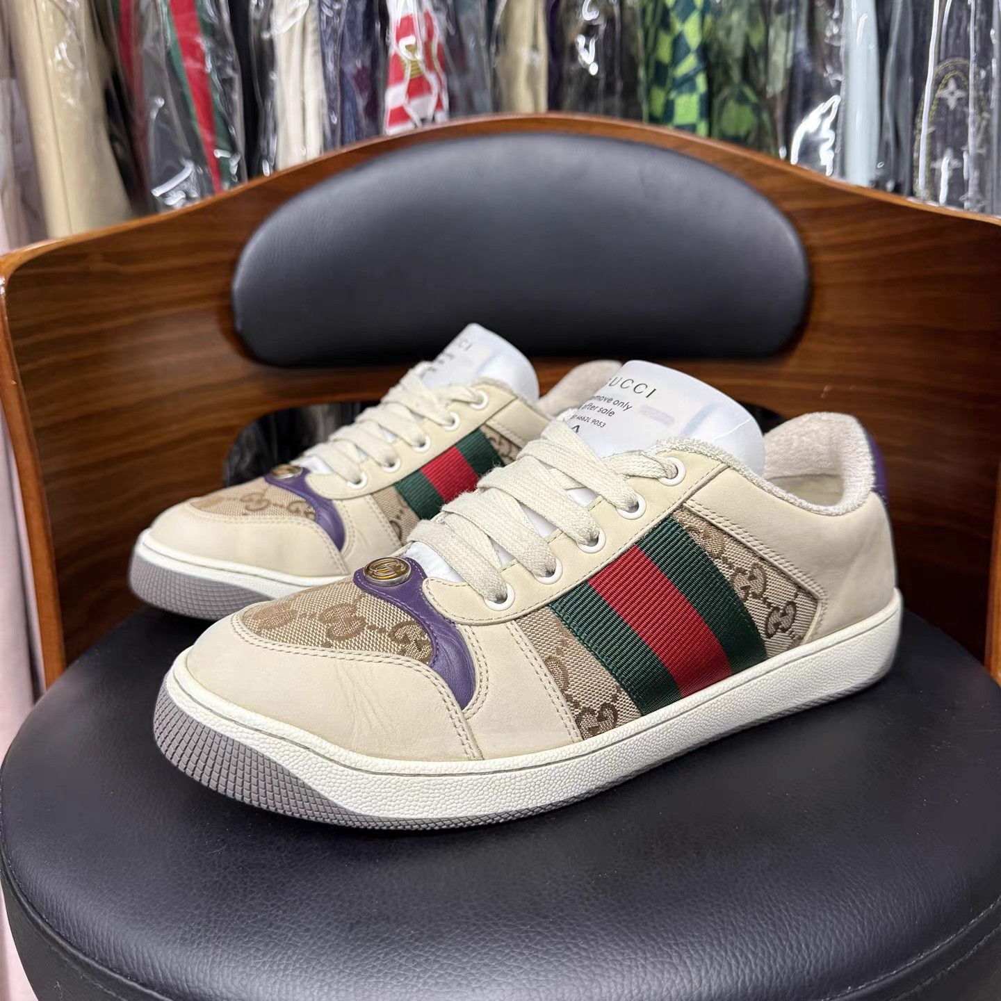 Gucci Gucci GG Brown Purple Enamel Dirty Sneakers K15 Size US 6 / EU 39 - 1 Thumbnail