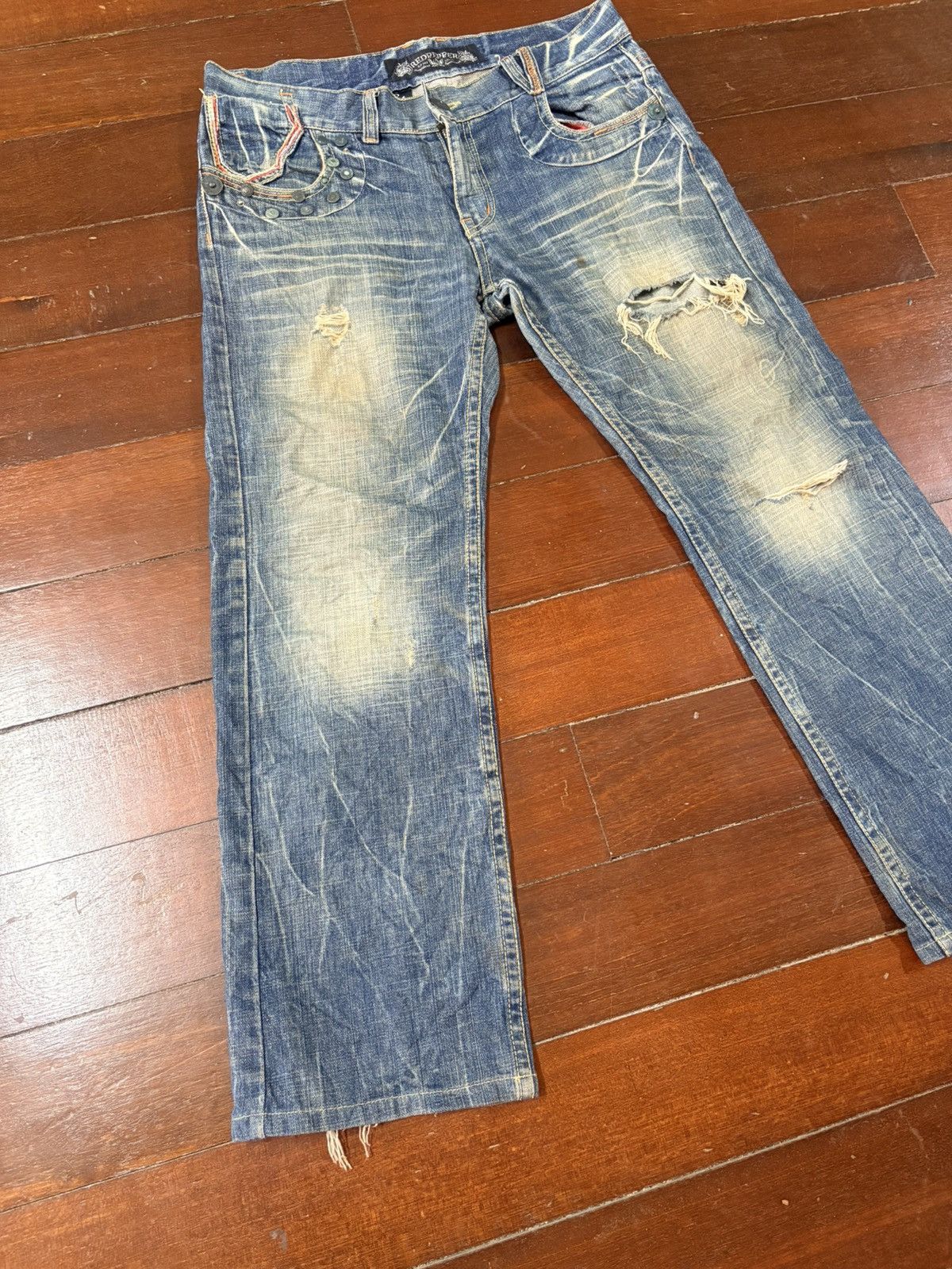Hysteric Glamour SICK RUSTY RED PAPER VINTAGE DENIM distressed mud wash flare Size US 32 / EU 48 - 3 Thumbnail