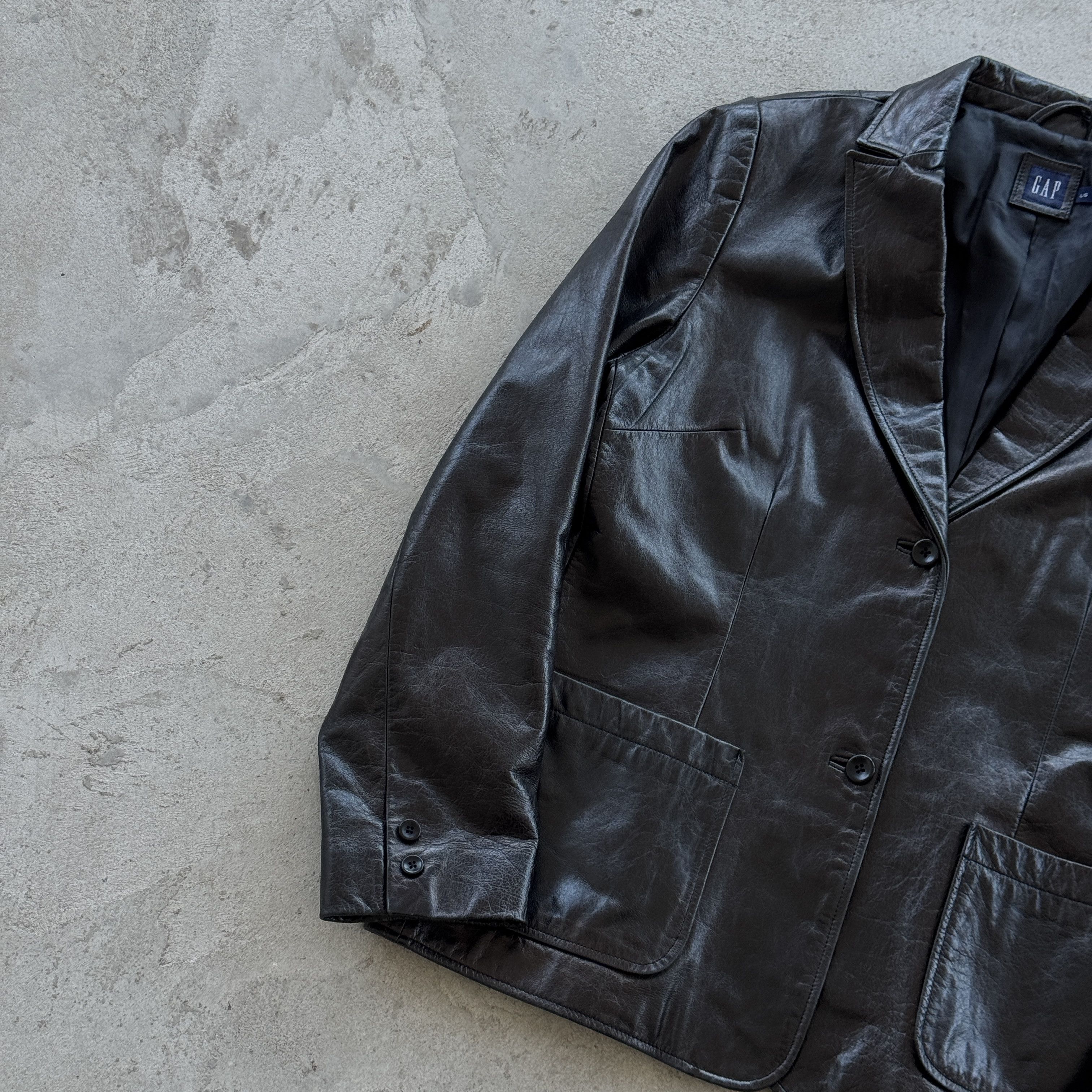 Gap Vintage GAP Black Leather Blazer Jacket 90s Minimalist Y2K Size L / US 10 / IT 46 - 4 Thumbnail