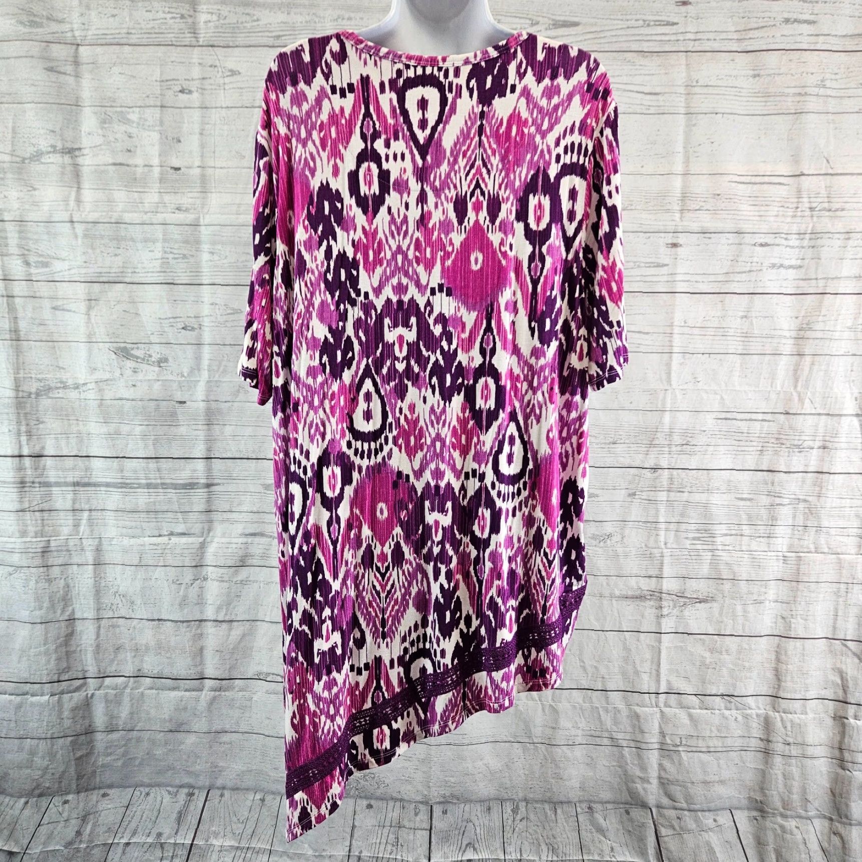 Vintage Chicos Womens Tunic Printed Sz XL Pink Purple Asymmetrical Hem Rayon Blend Size XL / US 12-14 / IT 48-50 - 4 Thumbnail