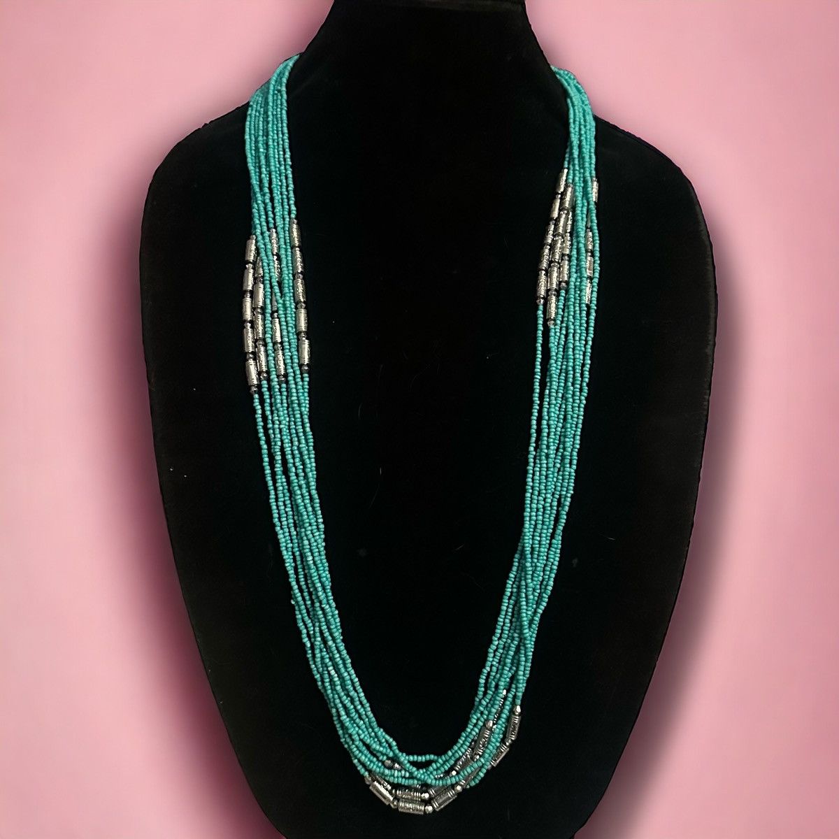 Other Long multi strand turquoise seed bead & silver bead necklace Size ONE SIZE - 1 Thumbnail