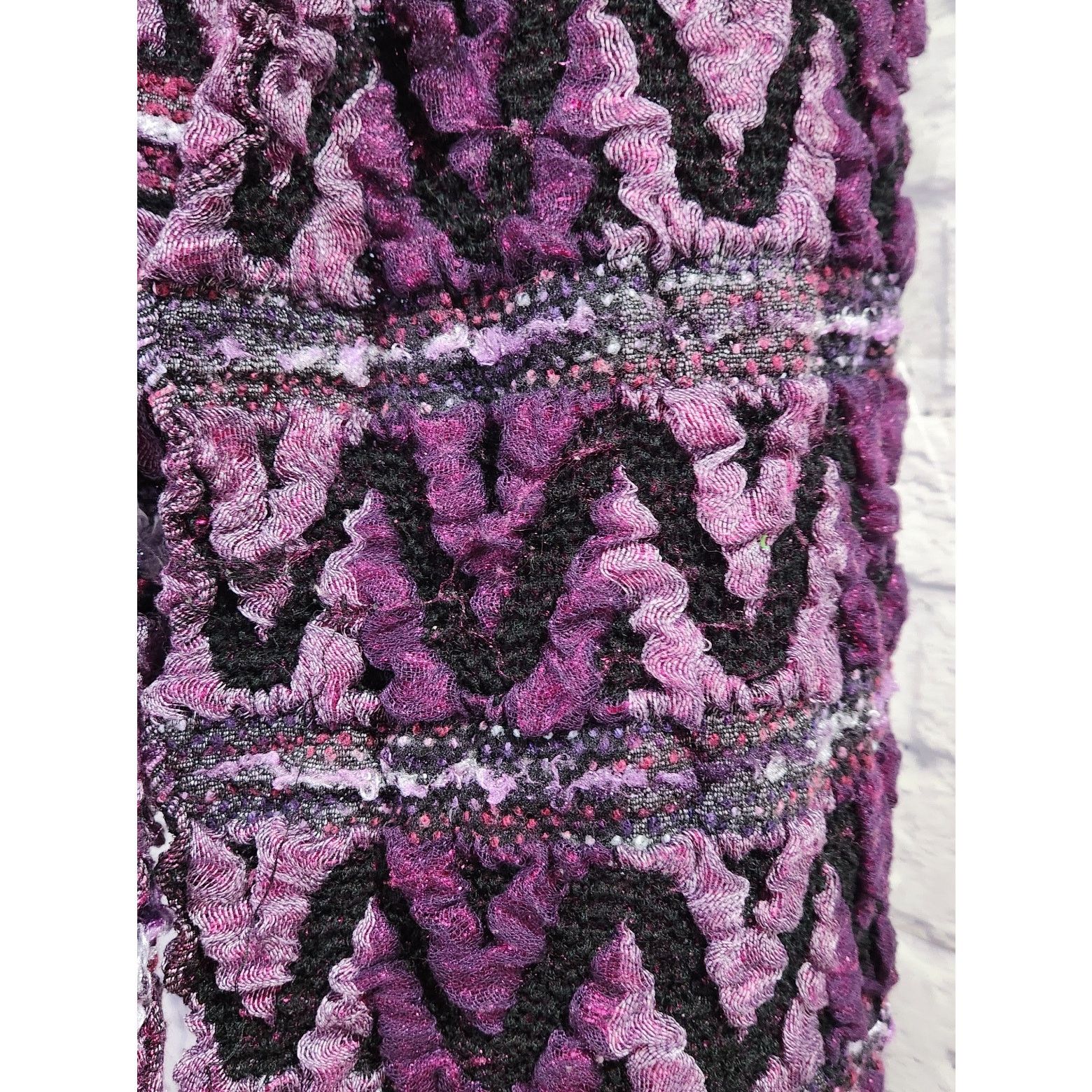Other Purple Black Multi Textured Woven Scarf With Tassels Stretch Size ONE SIZE - 2 Thumbnail