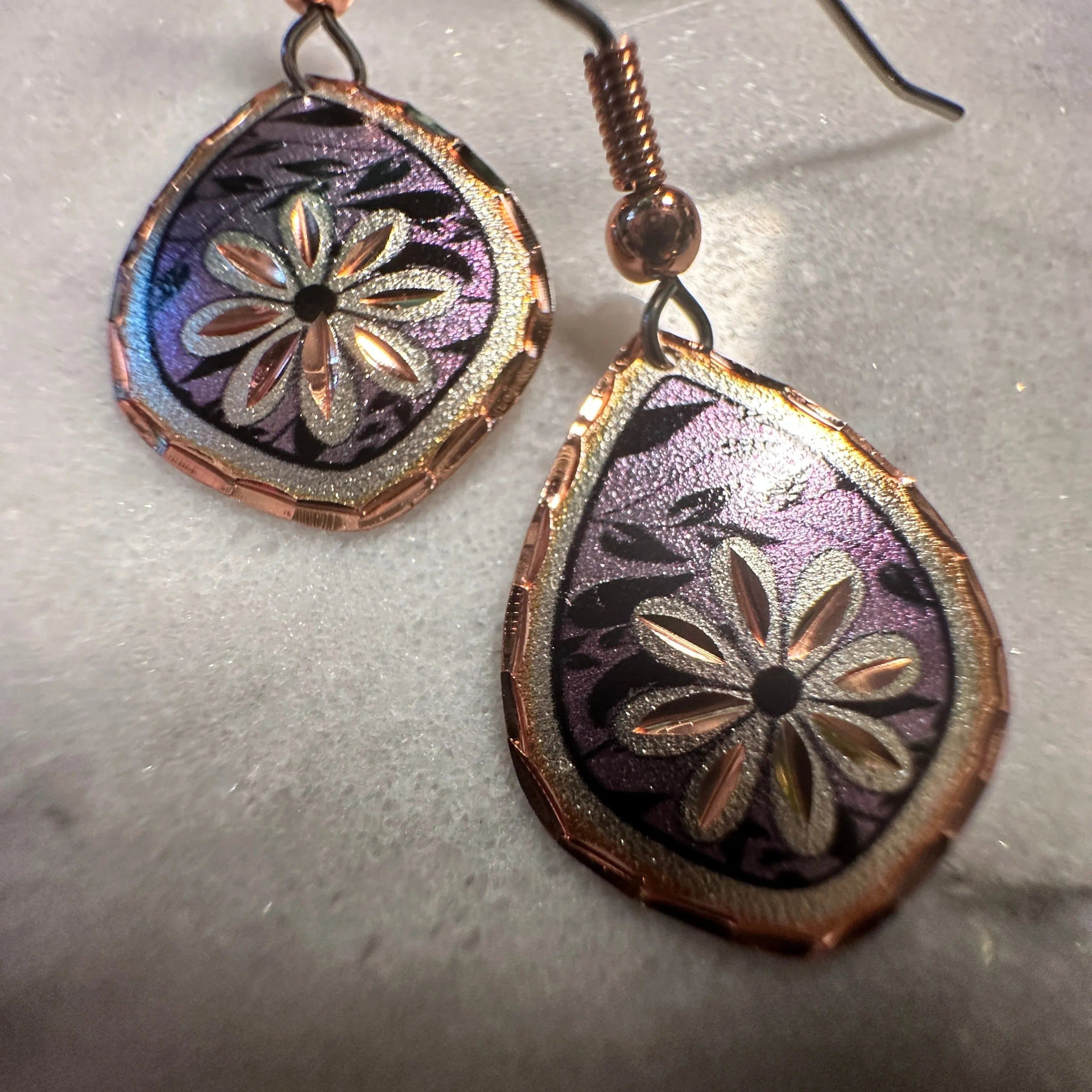 Other Handcrafted Boho Purple Floral Earrings, Diamond Cut Wire Dr Size ONE SIZE - 3 Thumbnail