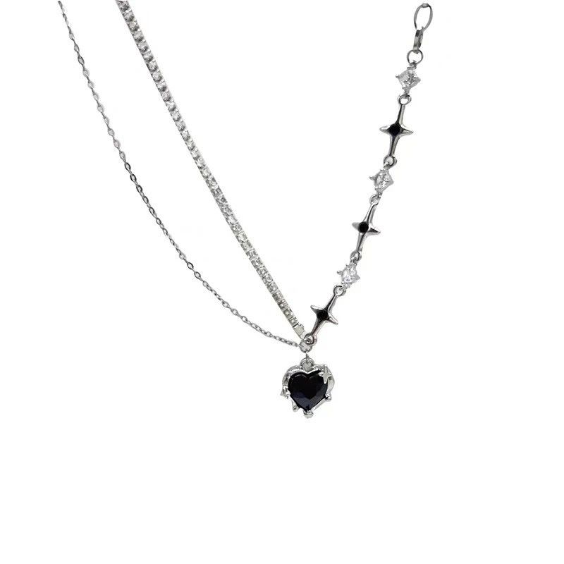 Designer × Jewelry Heart Punk Shiny Rhinestone Star Asymmetric Chain Necklace Size ONE SIZE - 3 Thumbnail