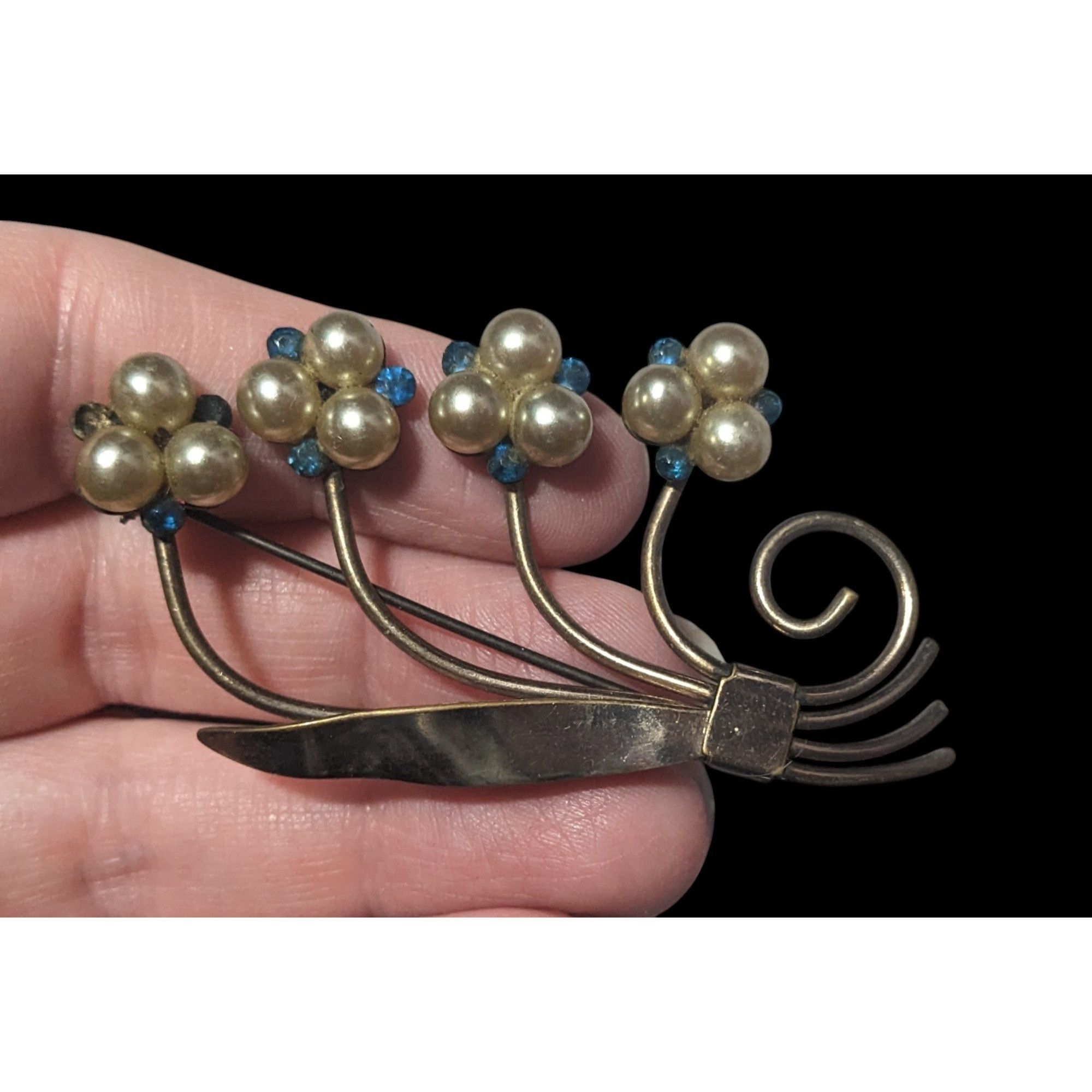 Other Vintage Floral Gold/Silver Tone Faux Pearl Rhinestone Floral Size ONE SIZE - 3 Thumbnail
