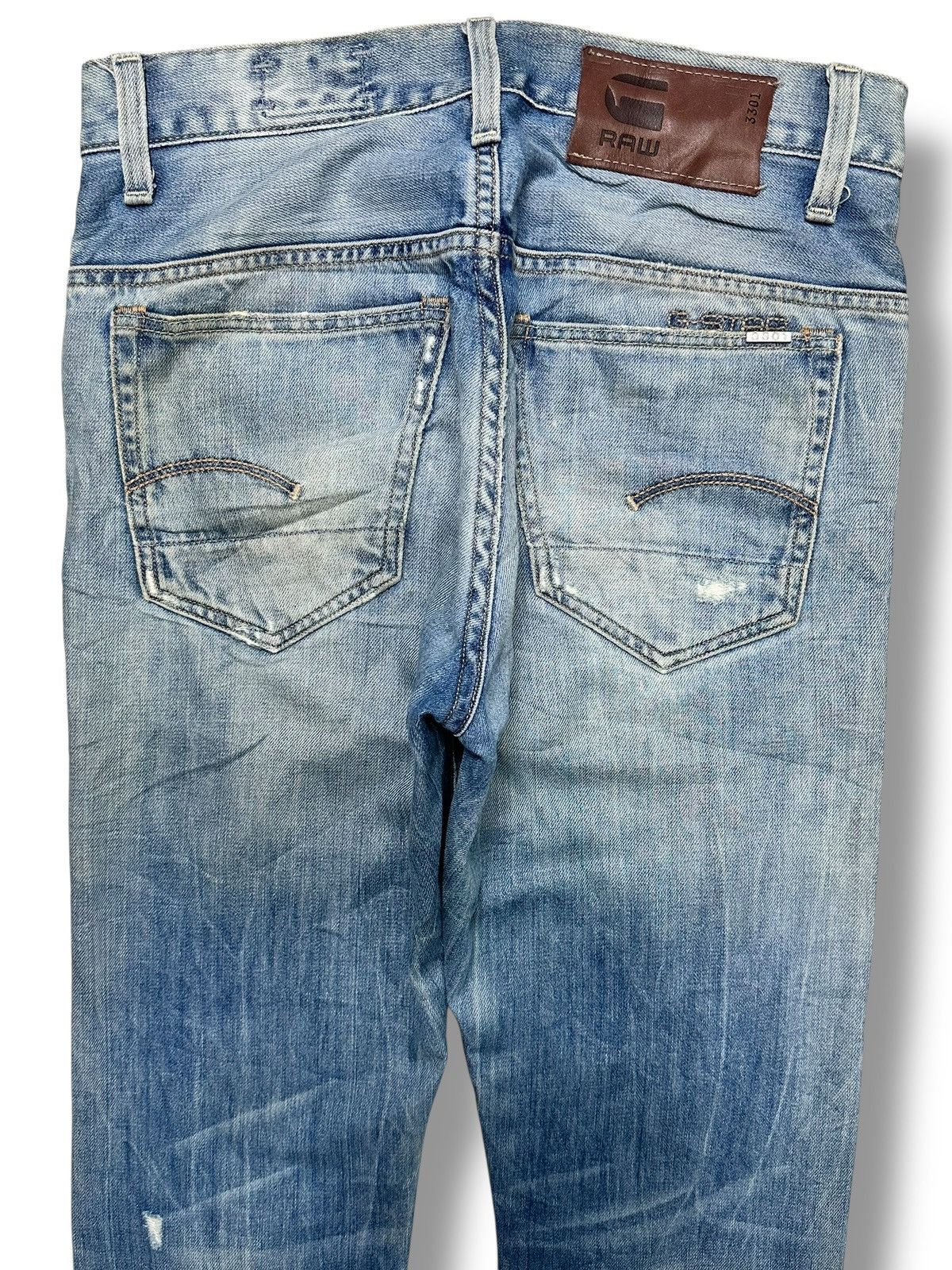 G-Star G-Star Raw 3301 Slim Fit Distressed Denim Jeans Faded Wash Size US 31 - 4 Thumbnail